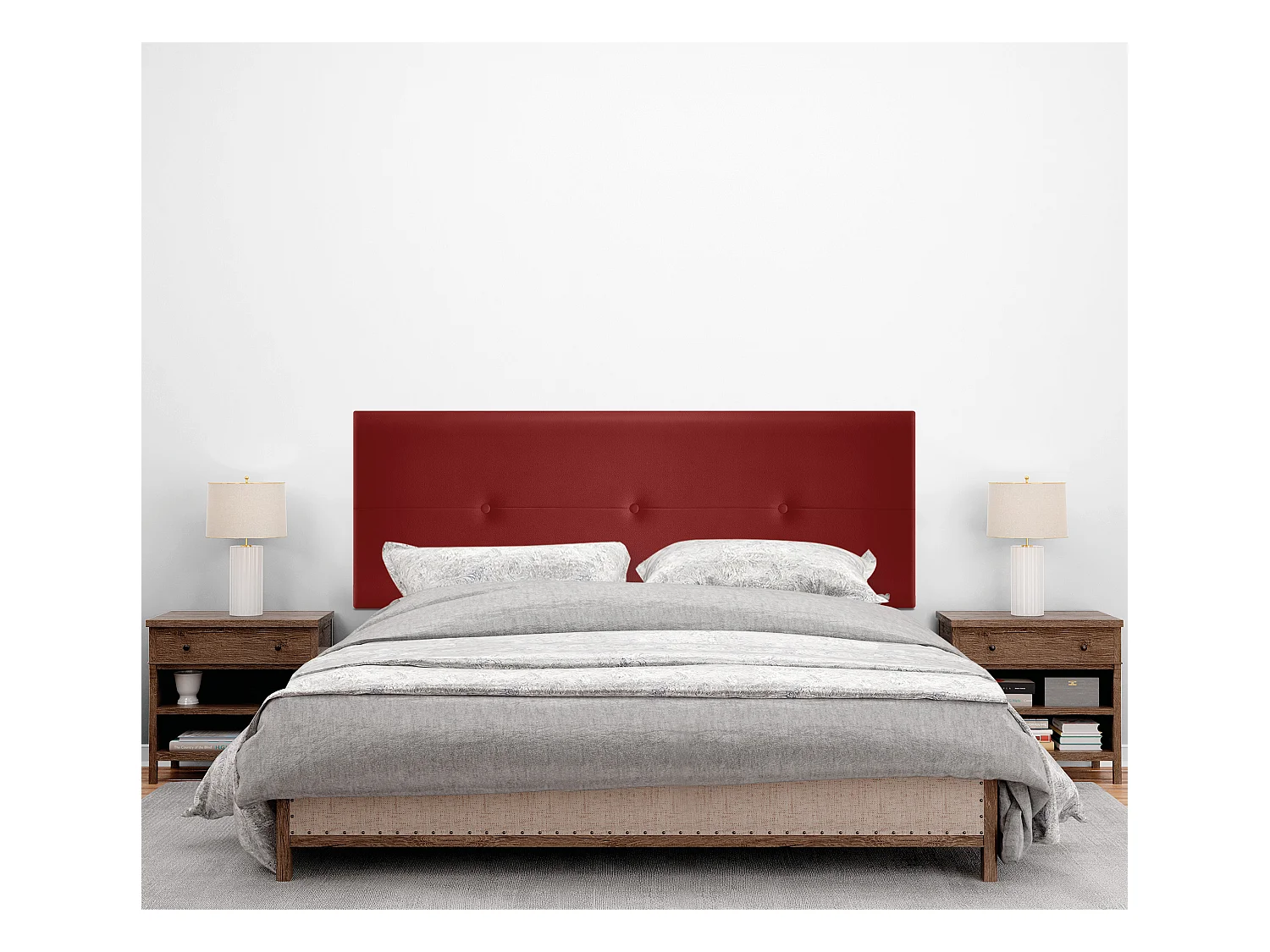 DHOME Tête de lit en Similicuir avec Boutons 135x105cm avec Pieds Lits 120/135 - Rouge