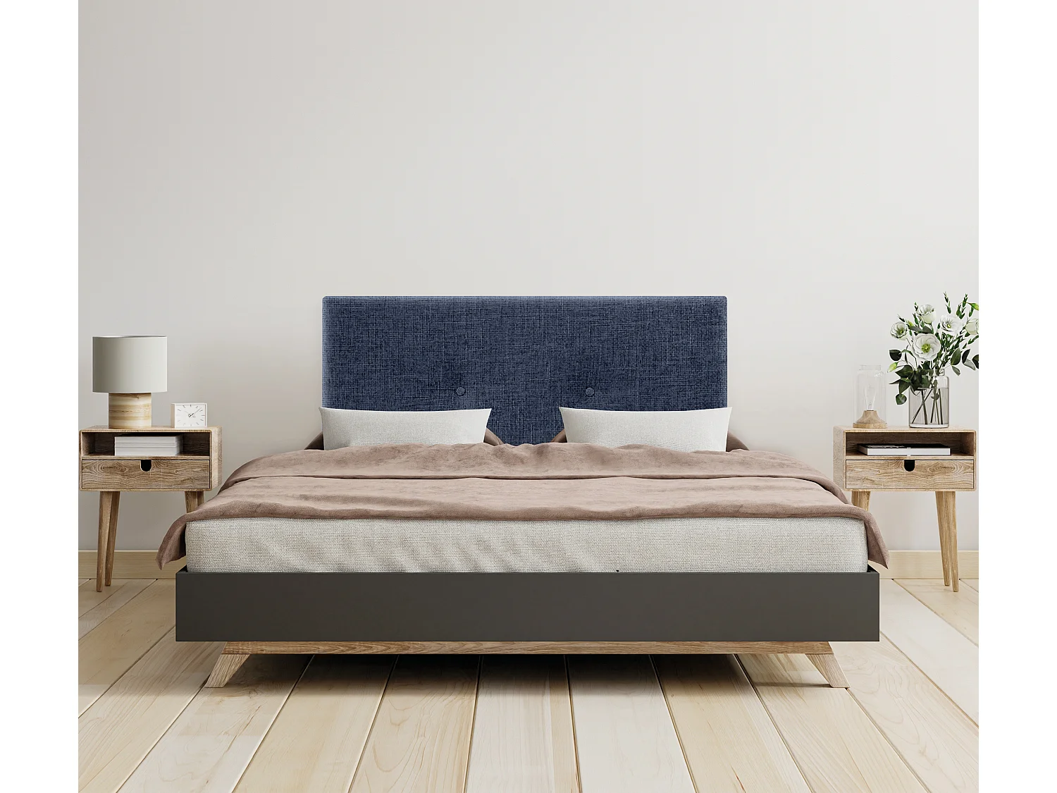 DHOME Tête de lit en laine naturelle avec Boutons 90x50cm Lits 80/90 - Bleu