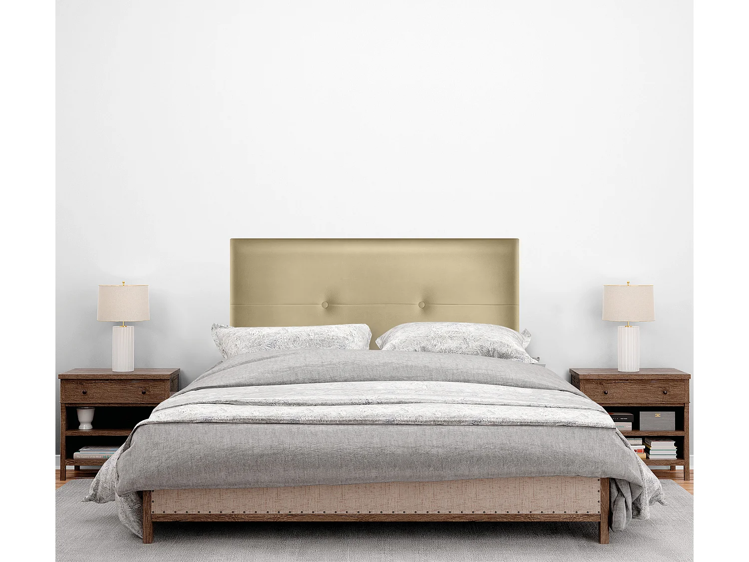 DHOME Kopfteil aus Kunstleder mit Knöpfen 90x105cm Mit Beinen Betten 80/90 - Champagner