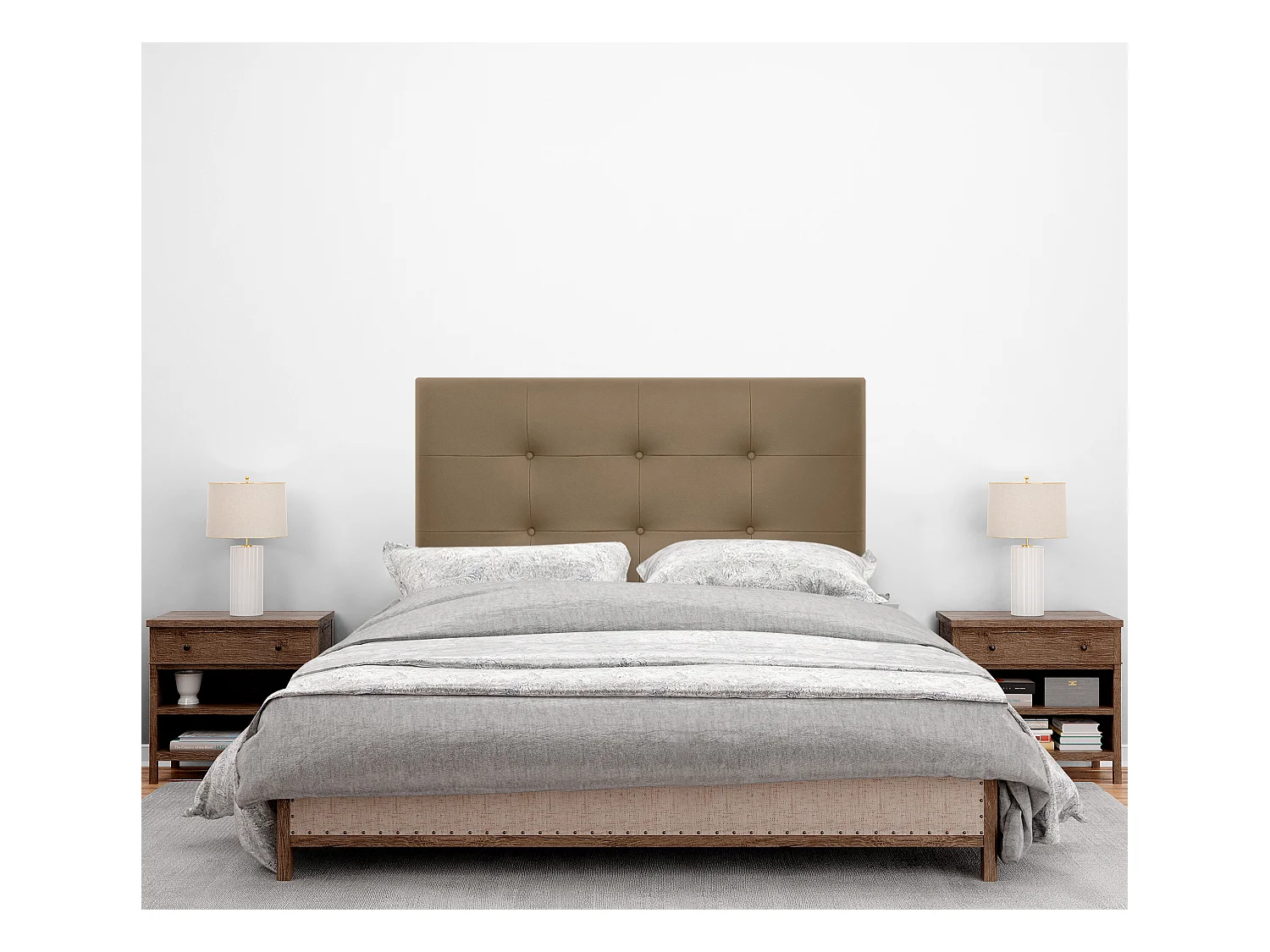 DHOME Testiera capitonnè in ecopelle 105x115 cm con gambe letto 105 - Marrone chiaro