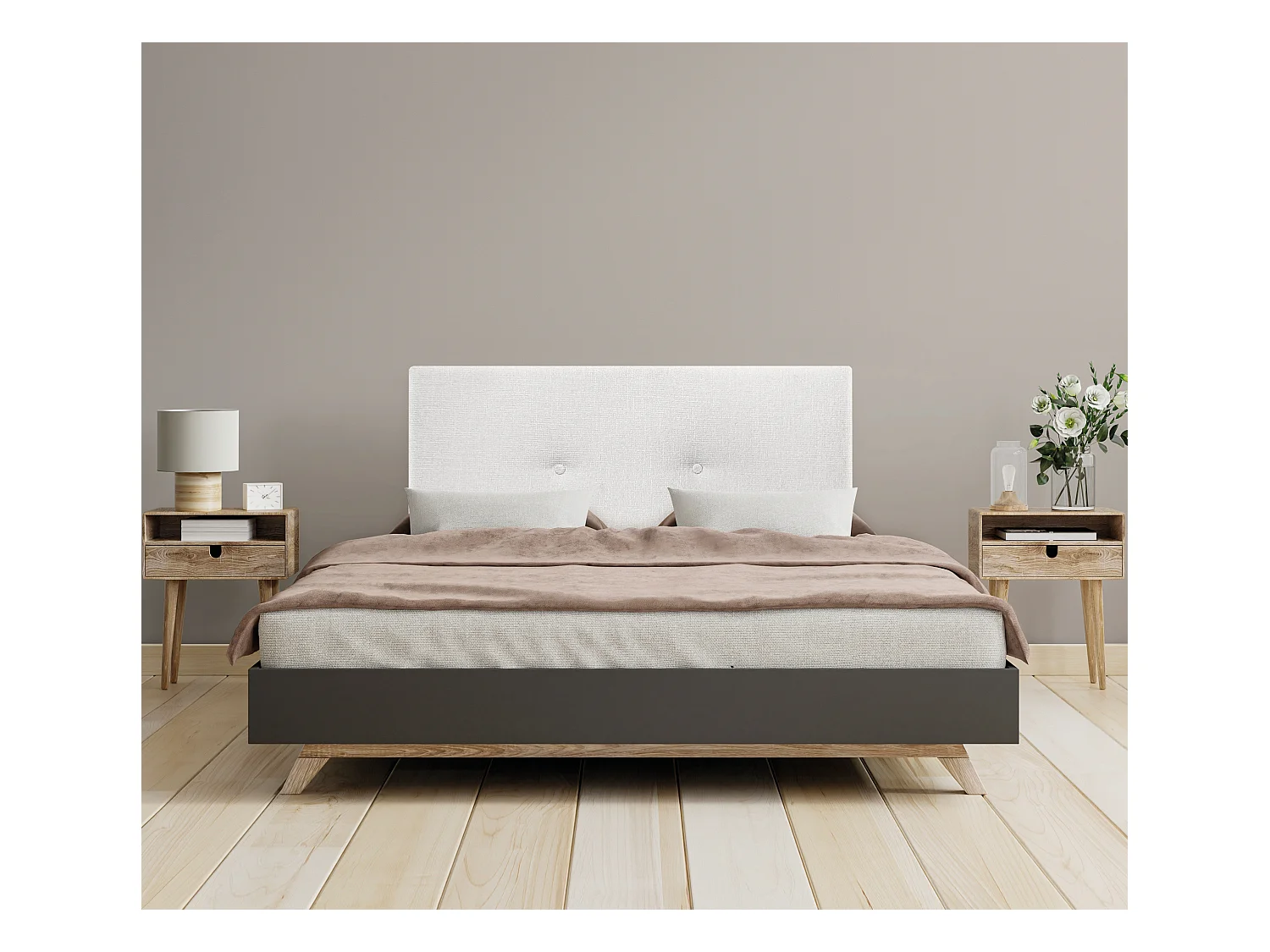 DHOME Tête de lit en laine naturelle avec Boutons 105x50cm Lits 105 - Blanc