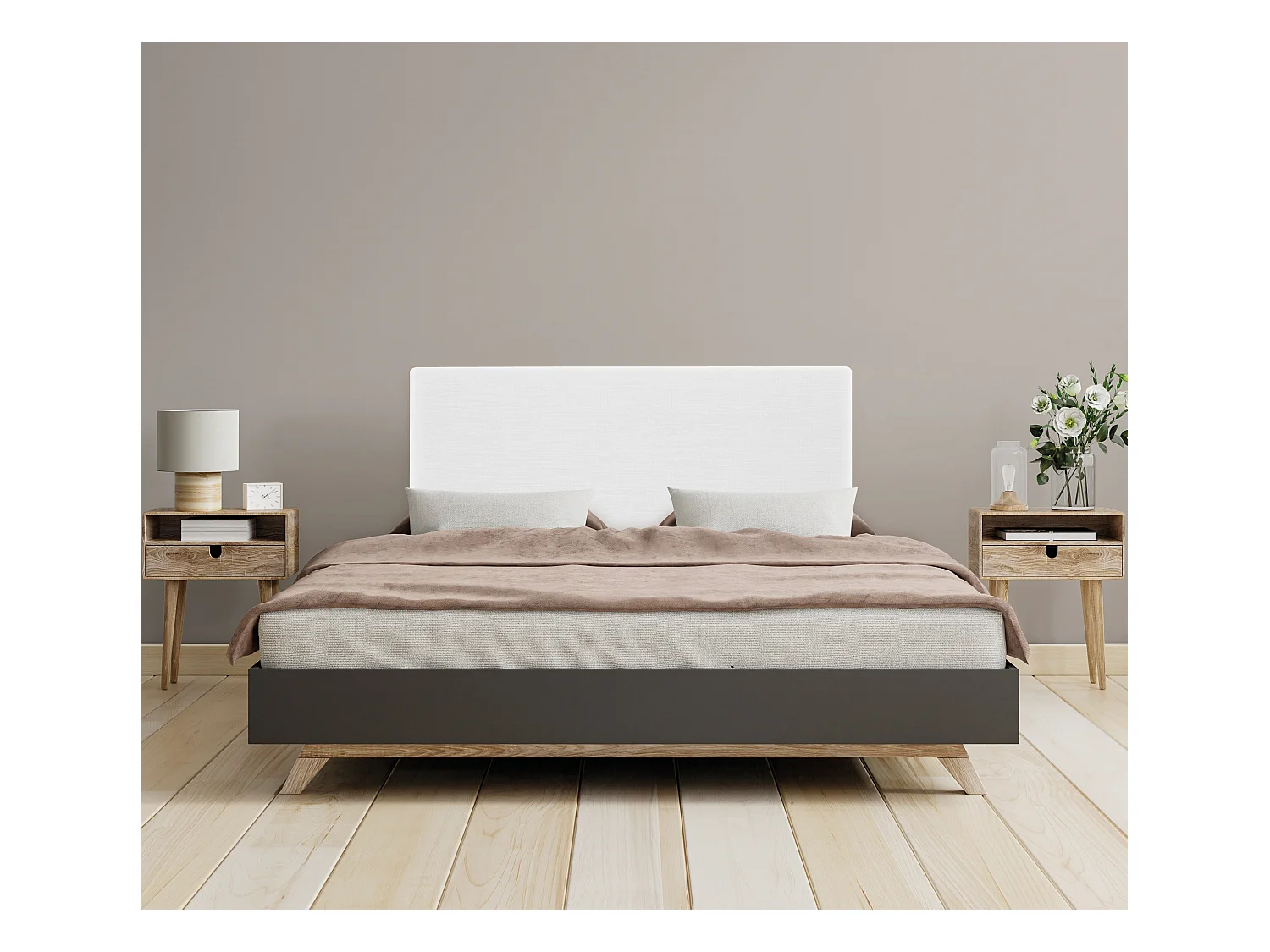 DHOME Tête de lit en lin naturel lisse 105x105cm avec pieds Lits 105 - Blanc