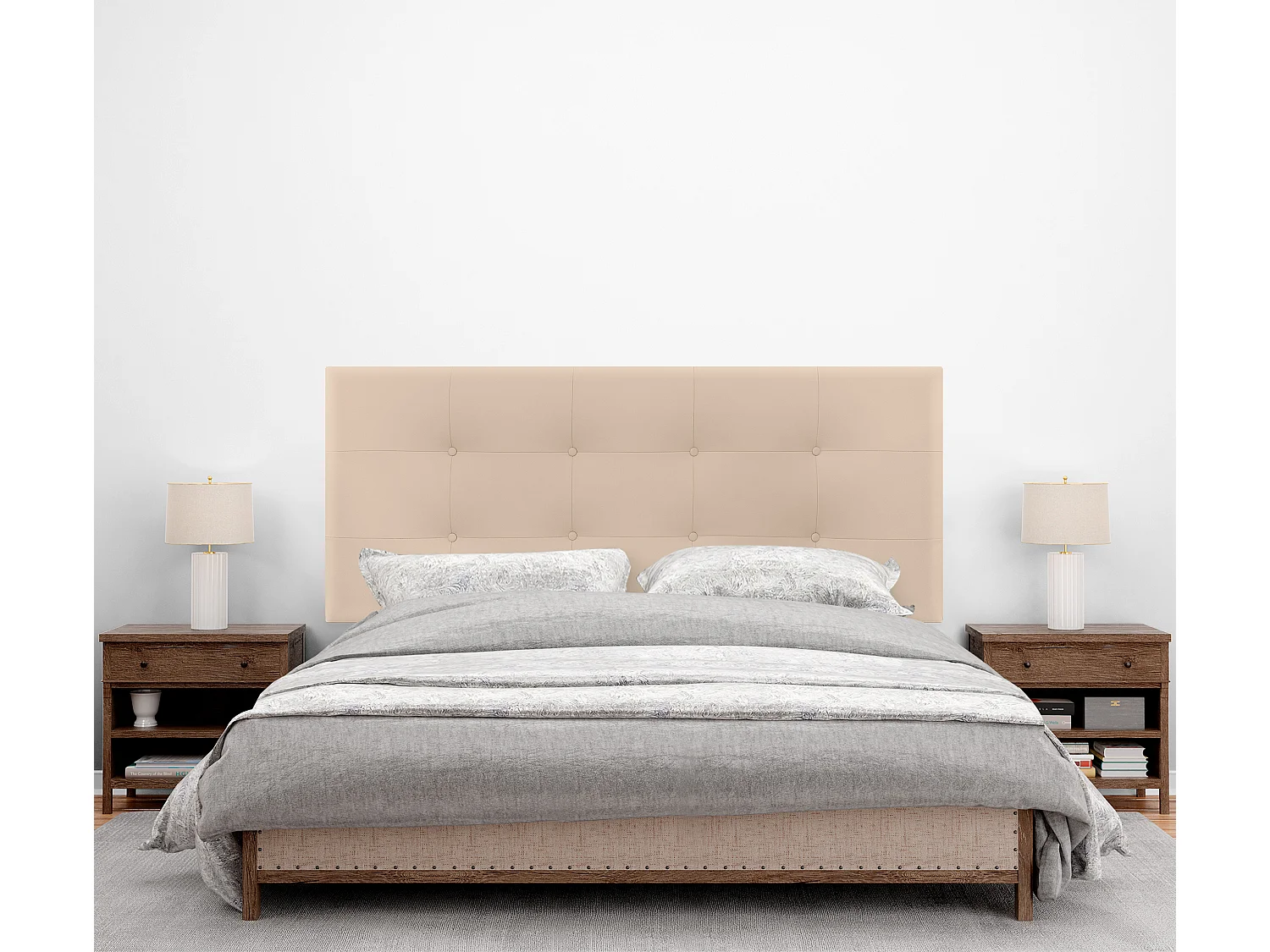 DHOME Cabeceira de  Couro sintético Capitoné 150x115cm com Pernas Camas 150 - Bege