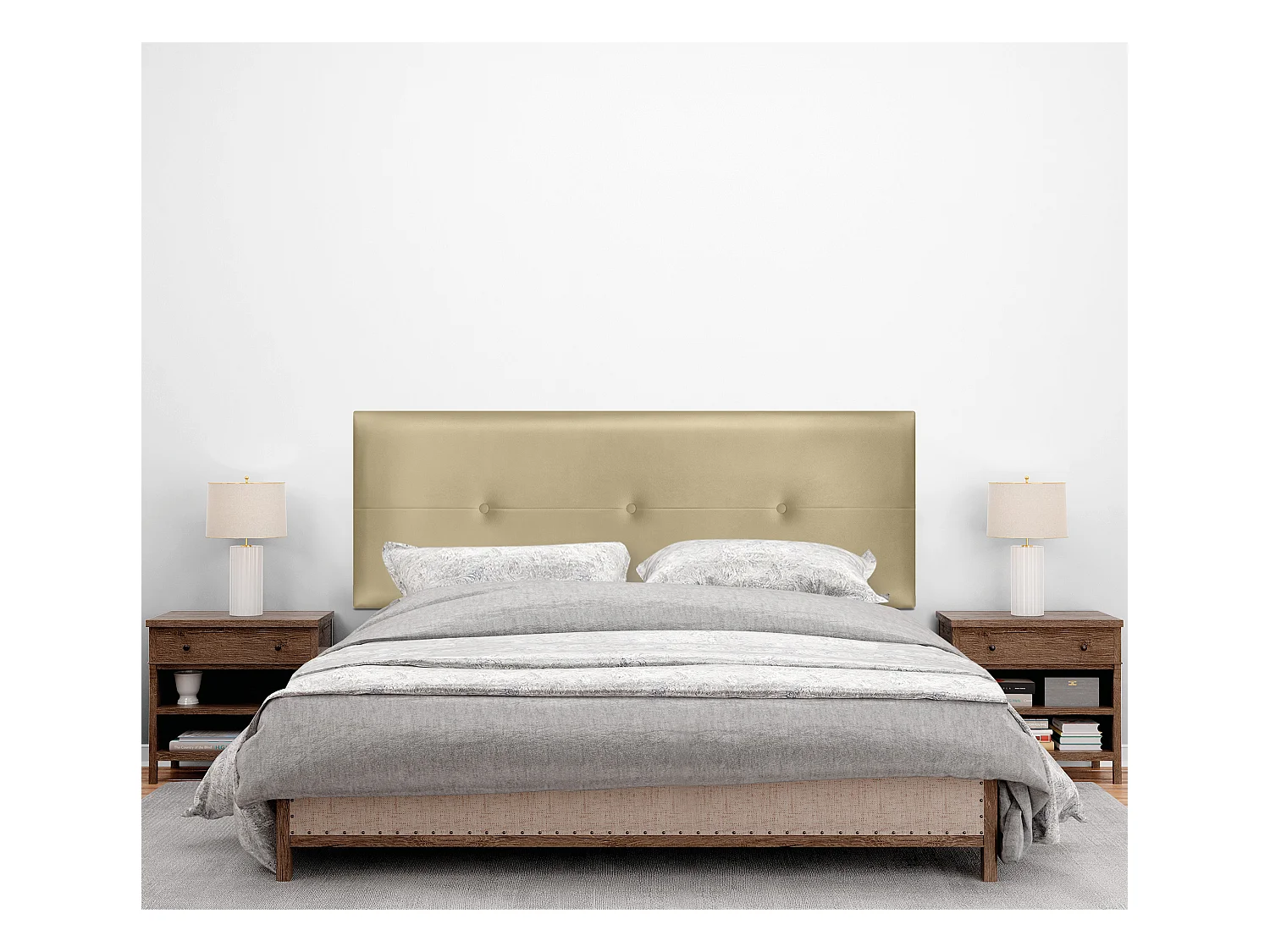 DHOME Tête de lit similicuir avec Boutons 135x105cm avec pieds Lits 120/135 - Champagne
