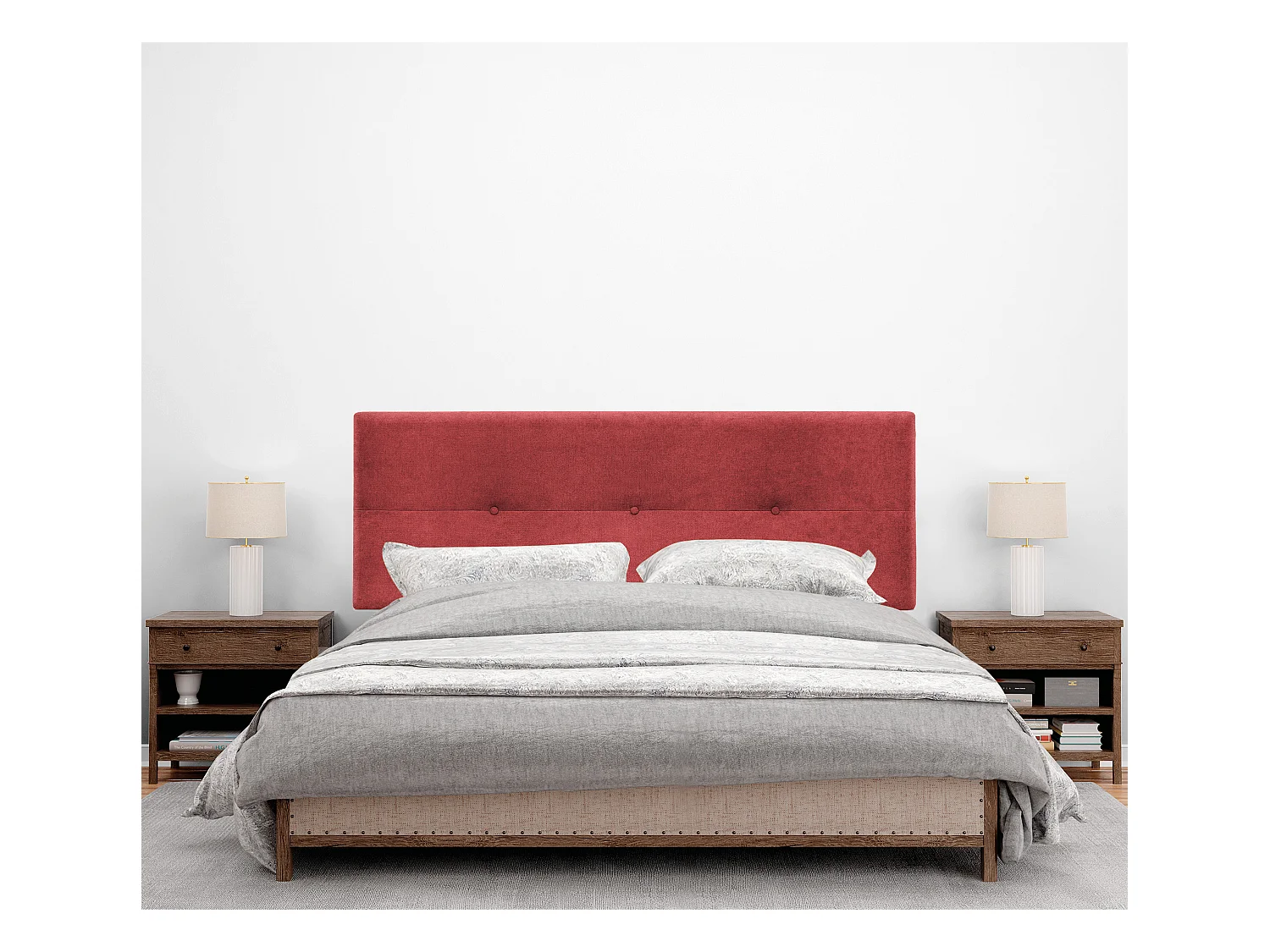 DHOME Tête de lit en tissu Aqualine avec Boutons 150x50cm Lits 150 - Rouge