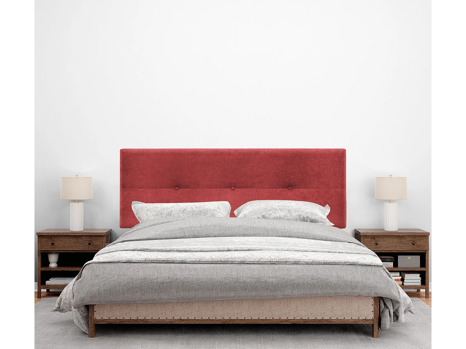DHOME Tête de lit en tissu Aqualine avec Boutons 150x50cm Lits 150 - Rouge