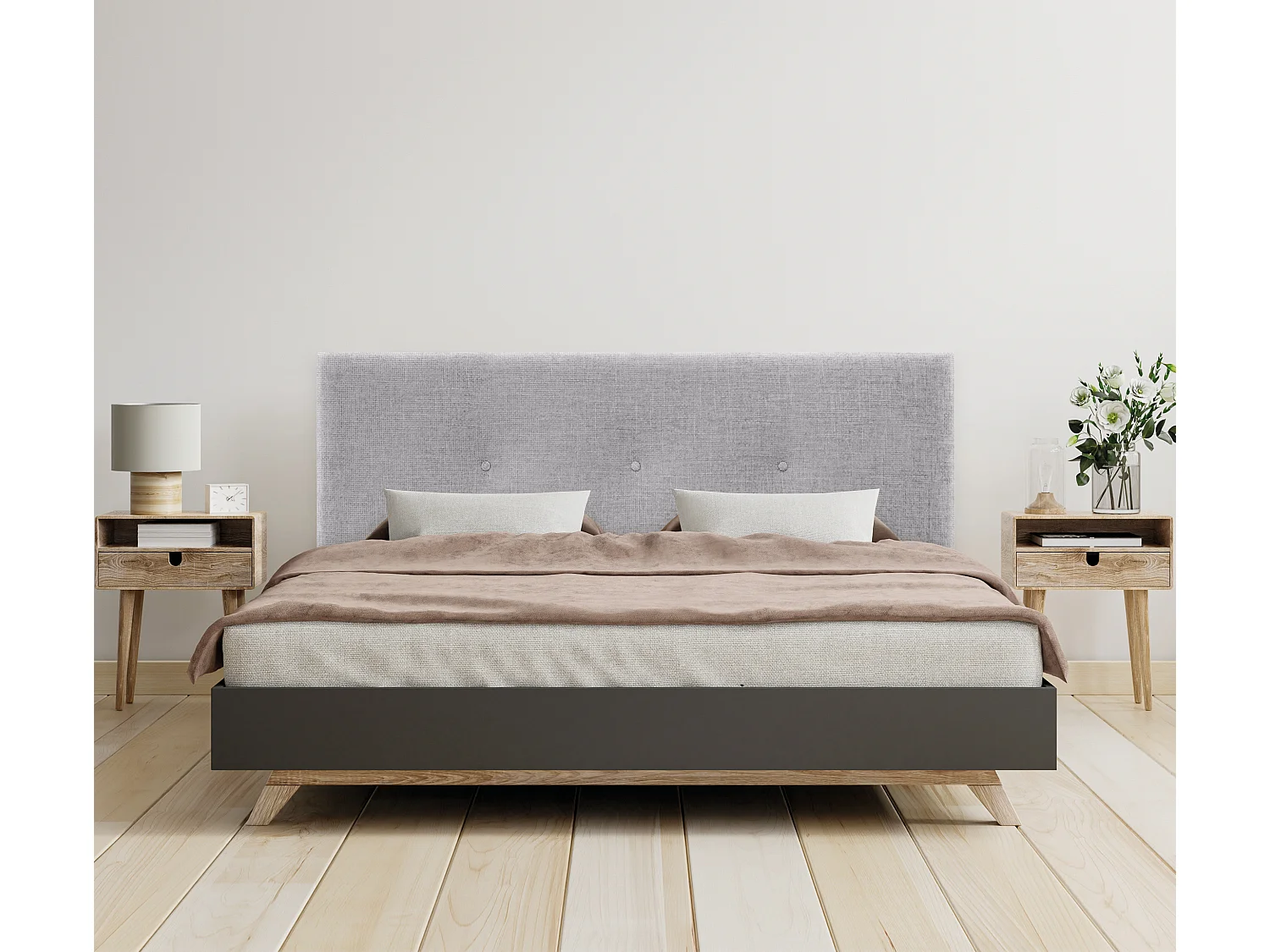 DHOME Kopfteil aus Naturwolle mit Knöpfen 160x50cm Betten 150/160 - Hellgrau