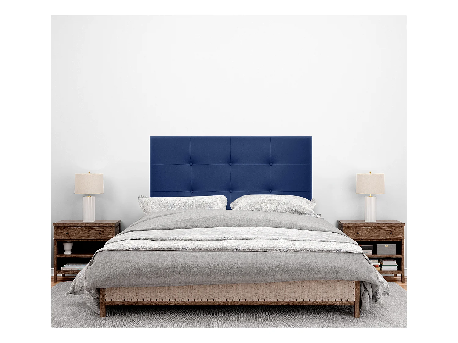 DHOME Tête de lit en Similicuir Capitonné 90x115cm avec Pieds Lits 80/90 - Bleu