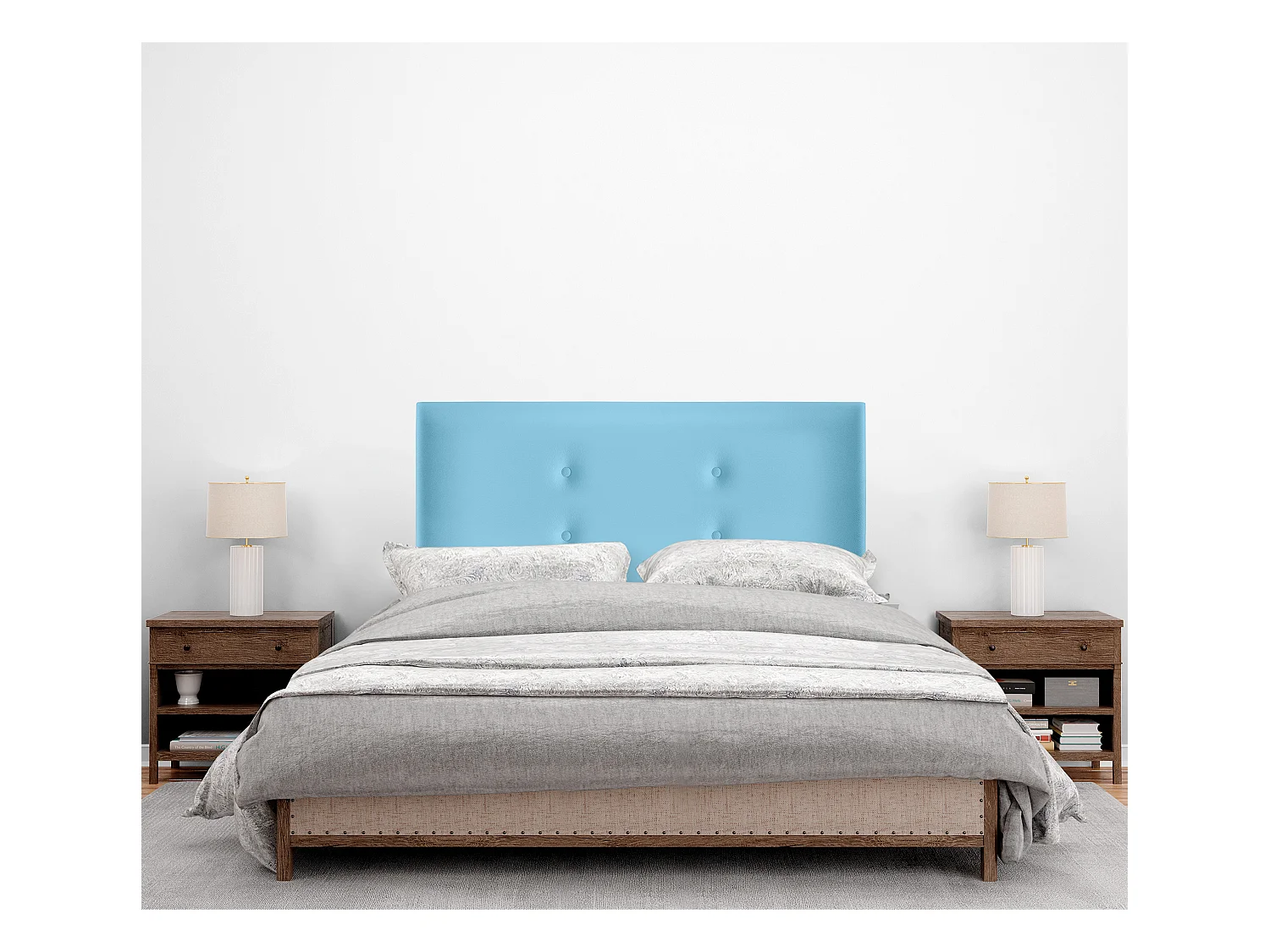 DHOME Tête de lit similicuir avec 2 rangées de boutons 105x50cm Lits 105 - Bleu Ciel