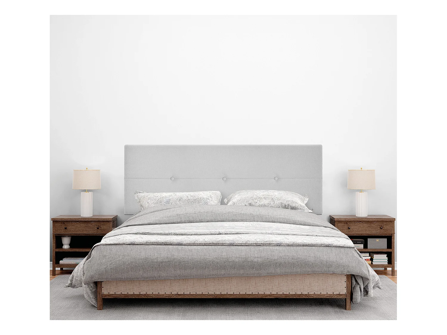 DHOME Testiera in de Tessuto Aqualine con bottoni 150x105cm Con le gambe Letti 150 - Grigio Perla