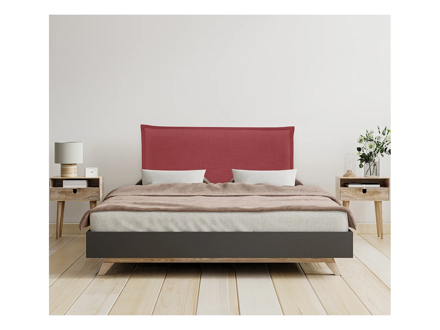 DHOME Tête de lit en lin naturel lisse avec garniture 95x50cm Lits 90 - Rouge