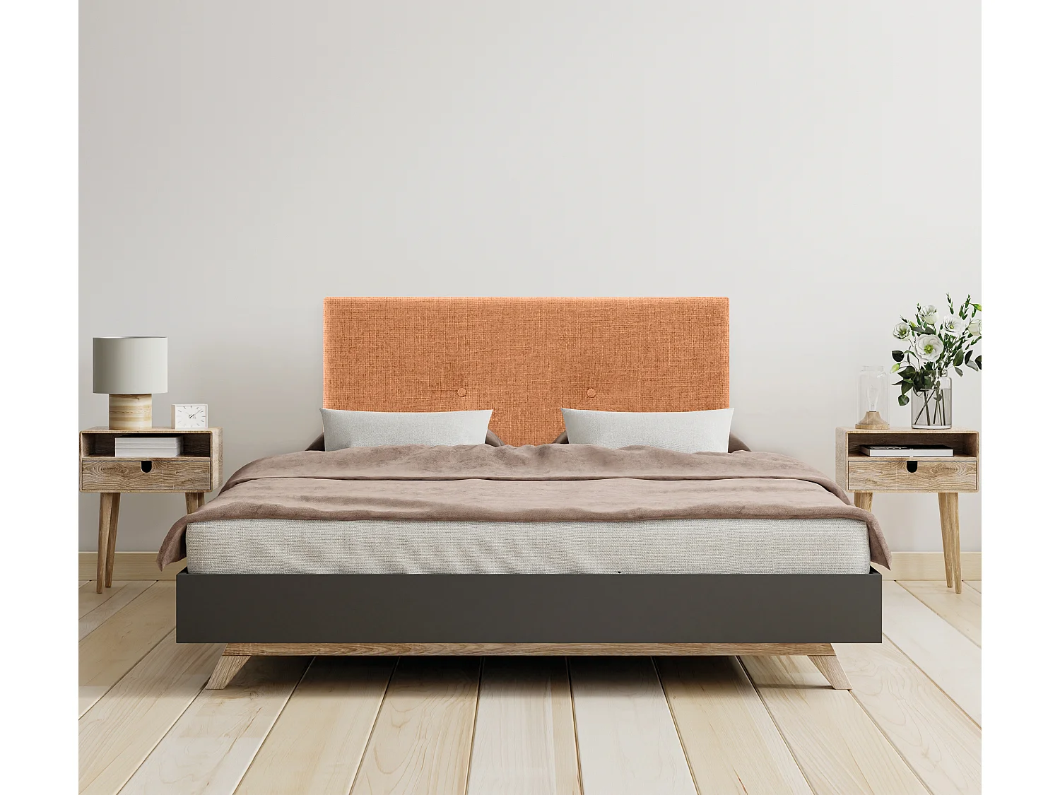 DHOME Tête de lit en laine naturelle avec Boutons 90x50cm Lits 80/90 - Orange