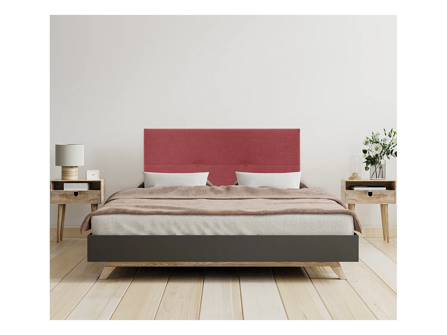DHOME Tête de lit en lin naturel avec Boutons 95x105cm avec pieds Lits 90 - Rouge
