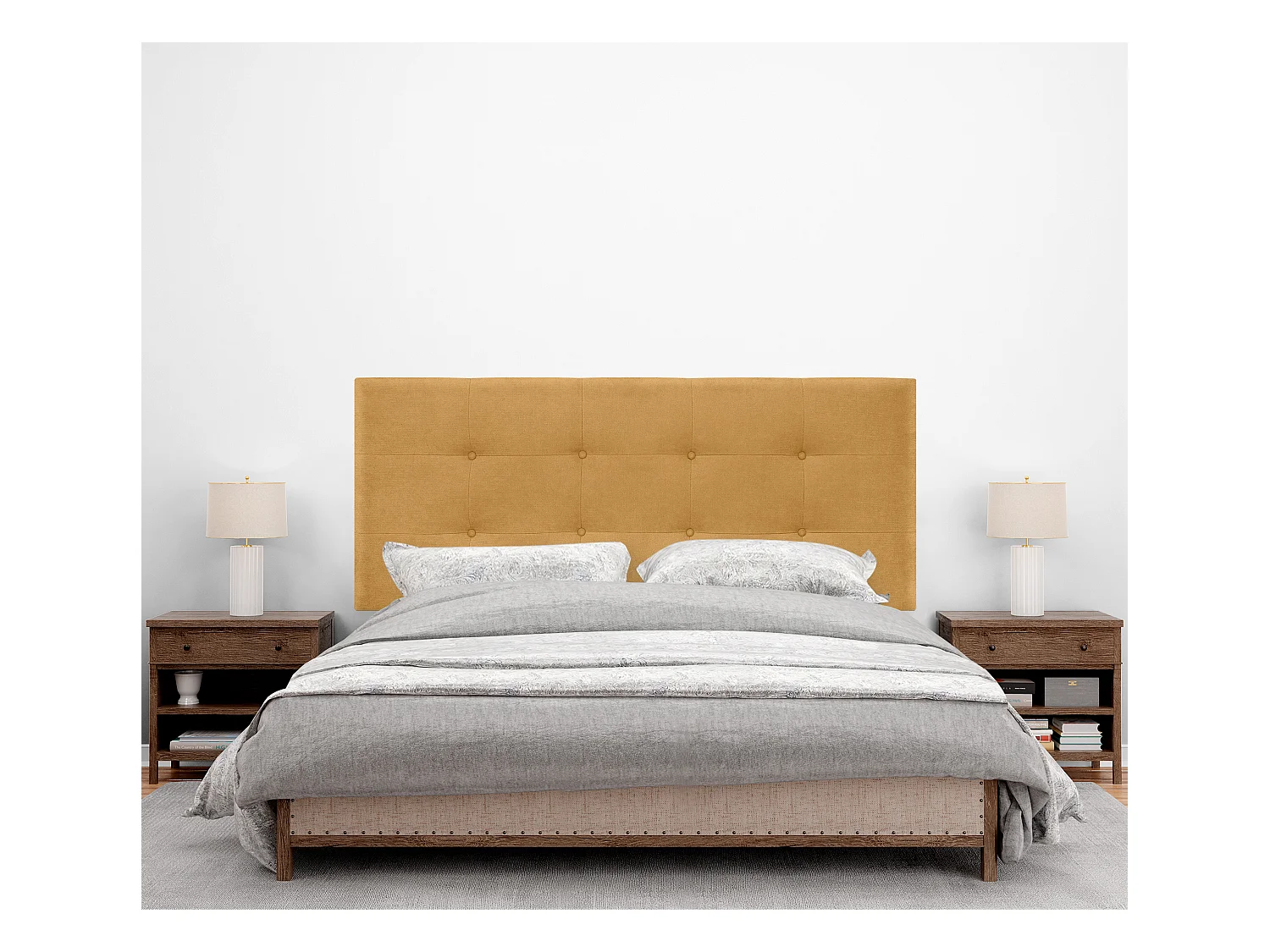 DHOME Testiera in tessuto capitonné Aqualine 145x115 cm con gambe letto 135/140 - Senape