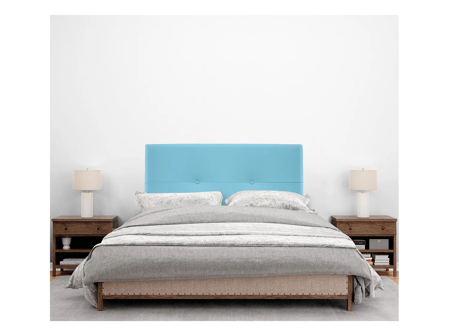 DHOME Tête de lit similicuir avec Boutons 105x50cm Lits 105 - Bleu Ciel