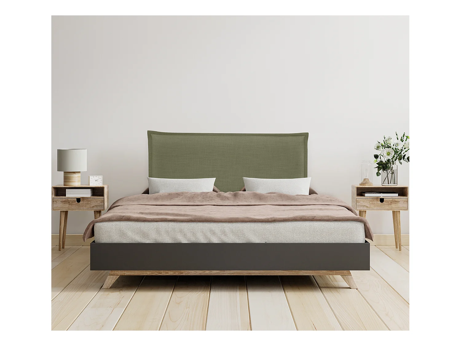 DHOME Tête de lit en lin naturel lisse avec garniture 95x105cm avec pieds Lits 90 - Vert