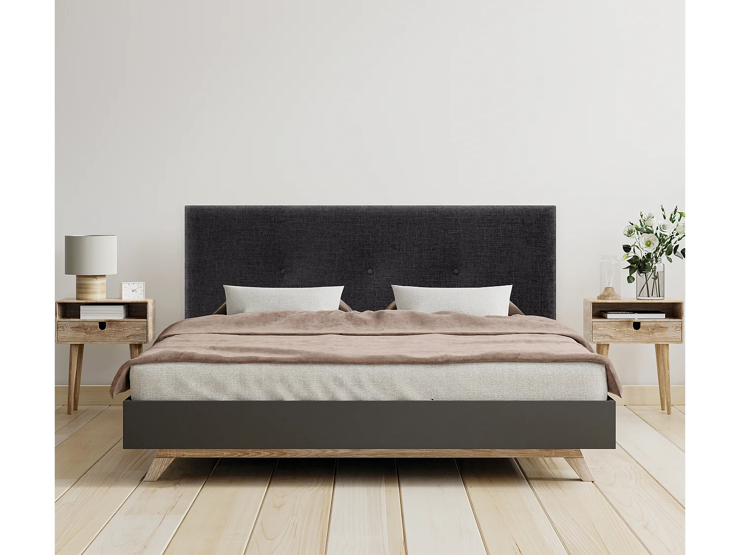 DHOME Tête de lit en laine naturelle avec Boutons 145x50cm Lits 135/140 - Noir