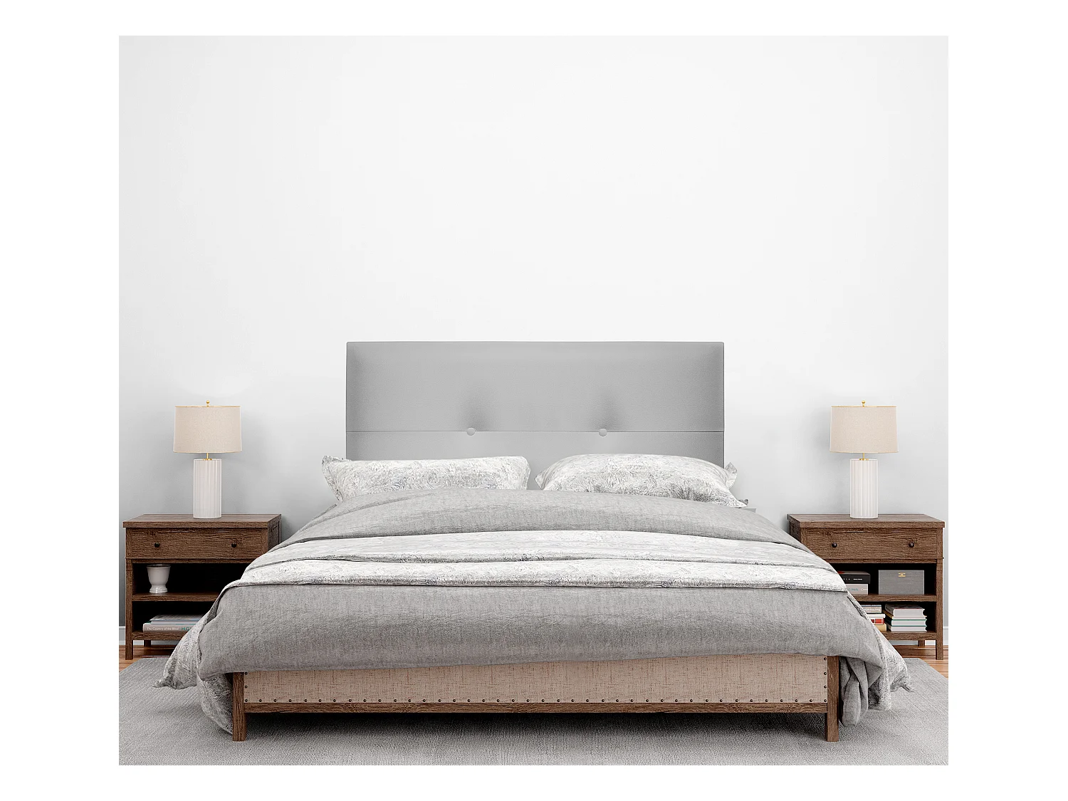 DHOME Tête de lit similicuir avec Boutons 95x105cm avec pieds Lits 90 - Gris clair