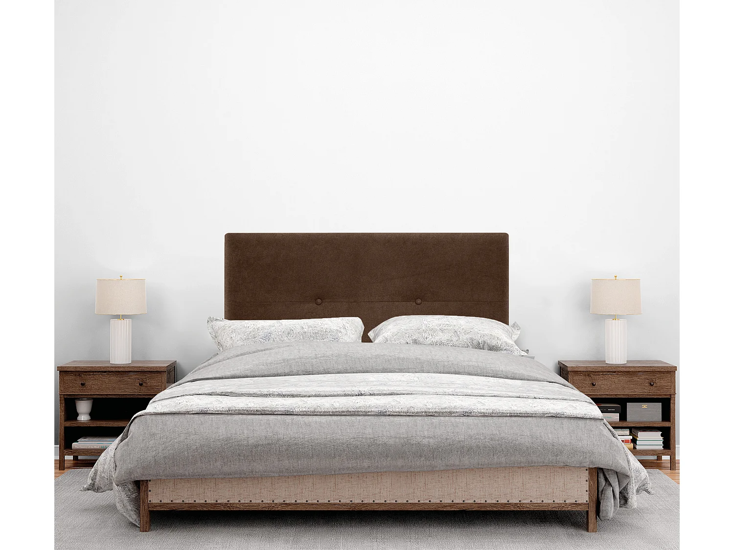 DHOME Tête de lit en tissu Aqualine avec Boutons 105x105cm avec pieds Lits 105 - Marron