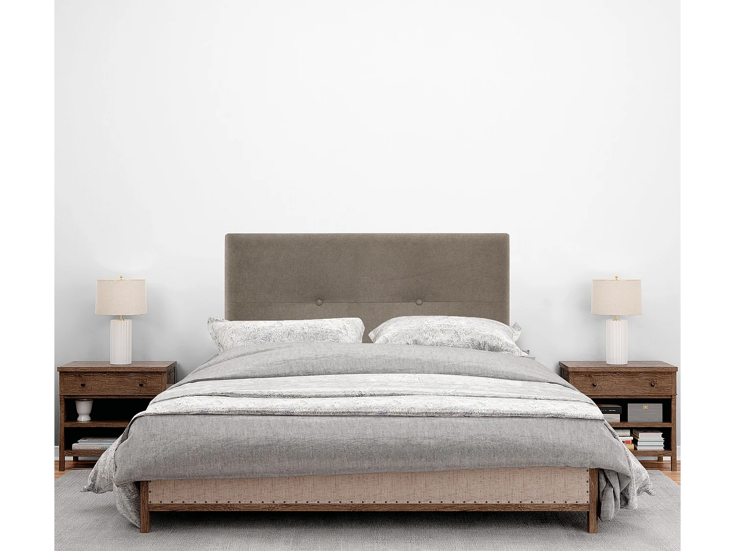 DHOME Tête de lit en tissu Aqualine avec Boutons 90x105cm avec pieds Lits 80/90 - Terre