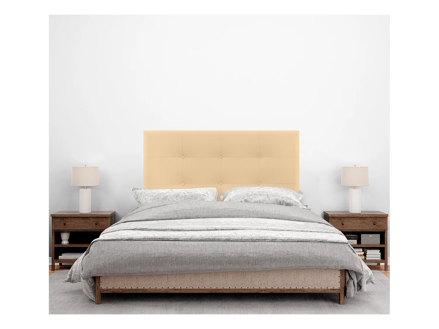 DHOME Getuft kunstleer hoofdeinde 110x115cm met bedpoten 105 - Vanille