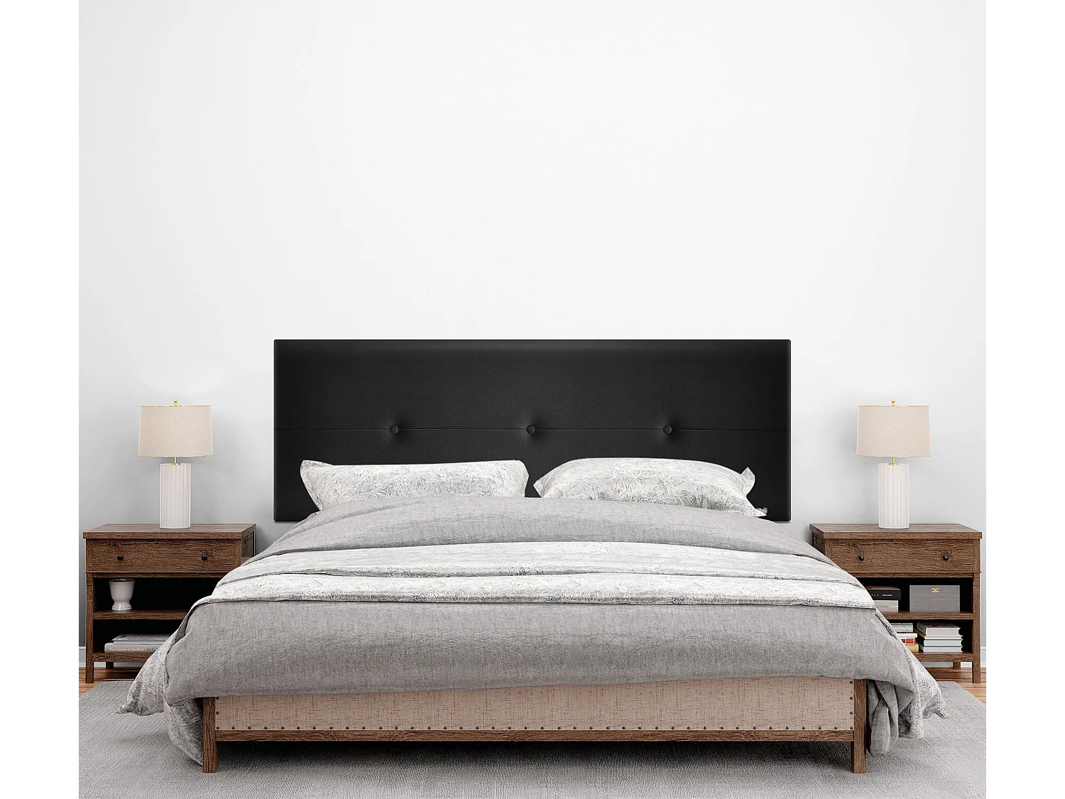 DHOME Kopfteil aus Kunstleder mit Knöpfen 145x50cm Betten 135/140 - Schwarz