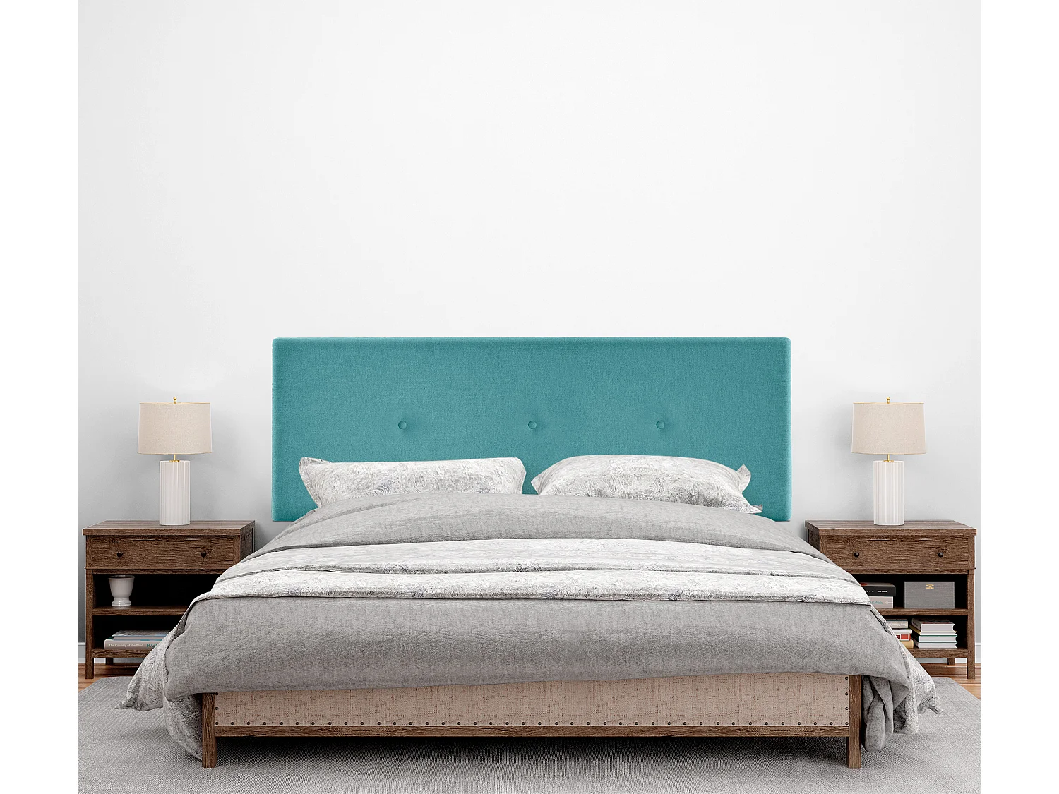 DHOME Tête de lit en tissu Aqualine lisse avec Boutons 150x105cm avec pieds Lits 150 - Turquoise
