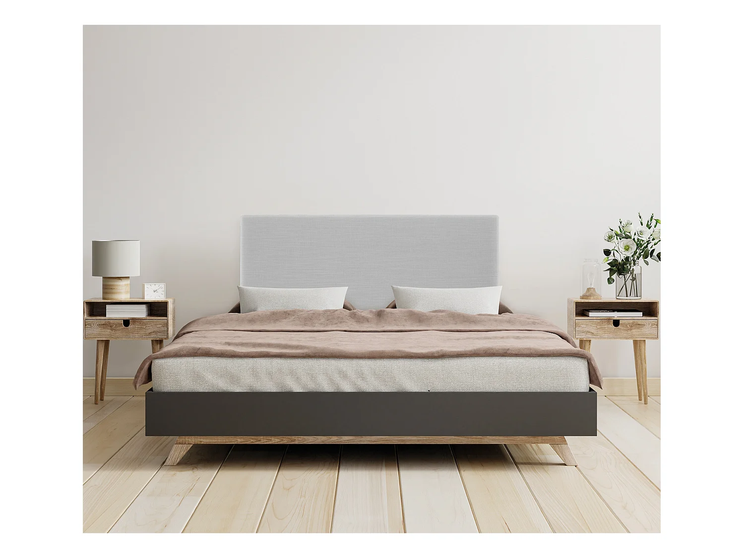 DHOME Schlichtes Kopfteil aus Naturleinen 110x50cm Betten 105 - Hellgrau