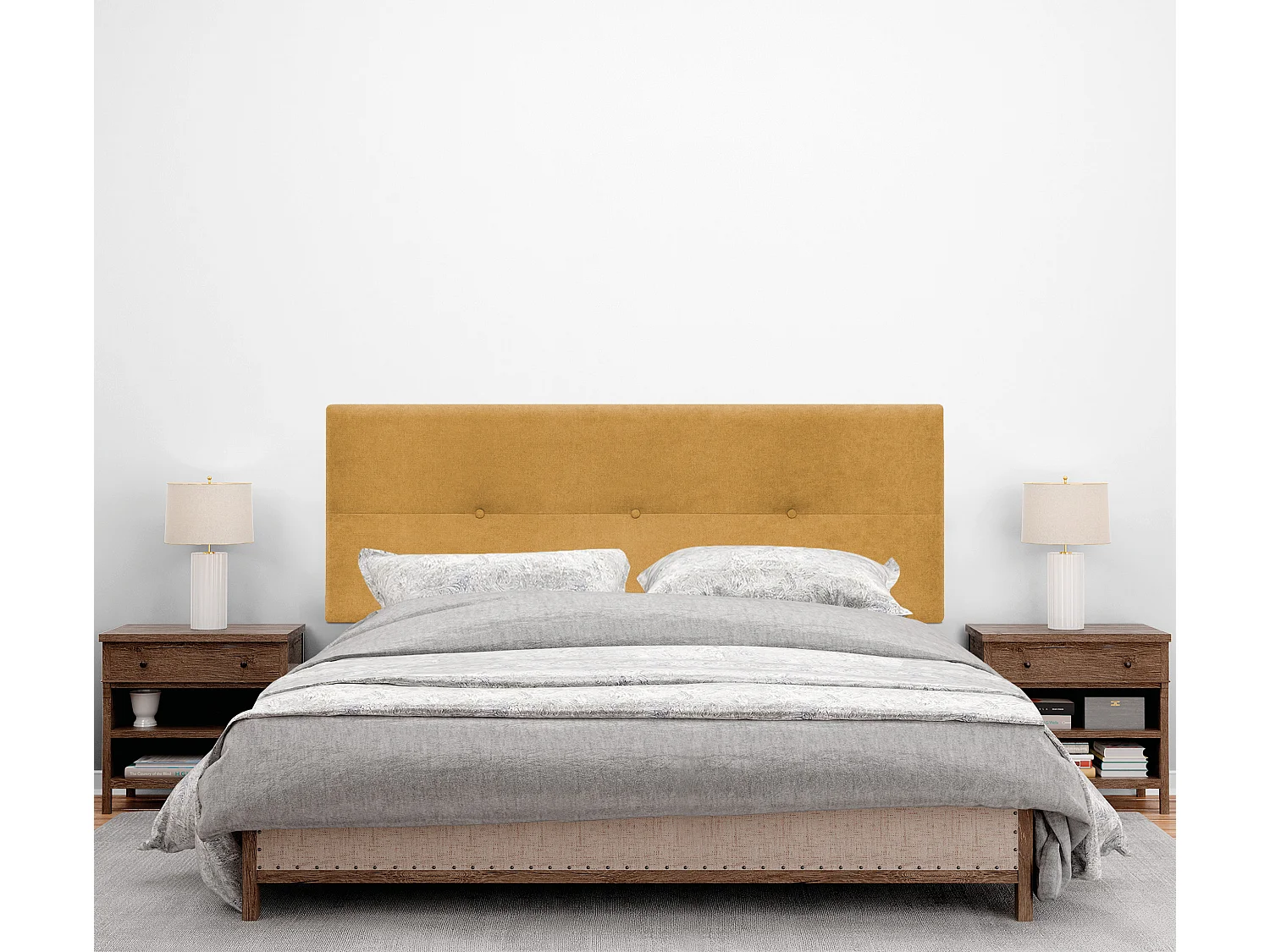 DHOME Hoofdeinde van Aqualine stof met knopen 150x105cm met bedpoten Bedden 150 - Mosterd