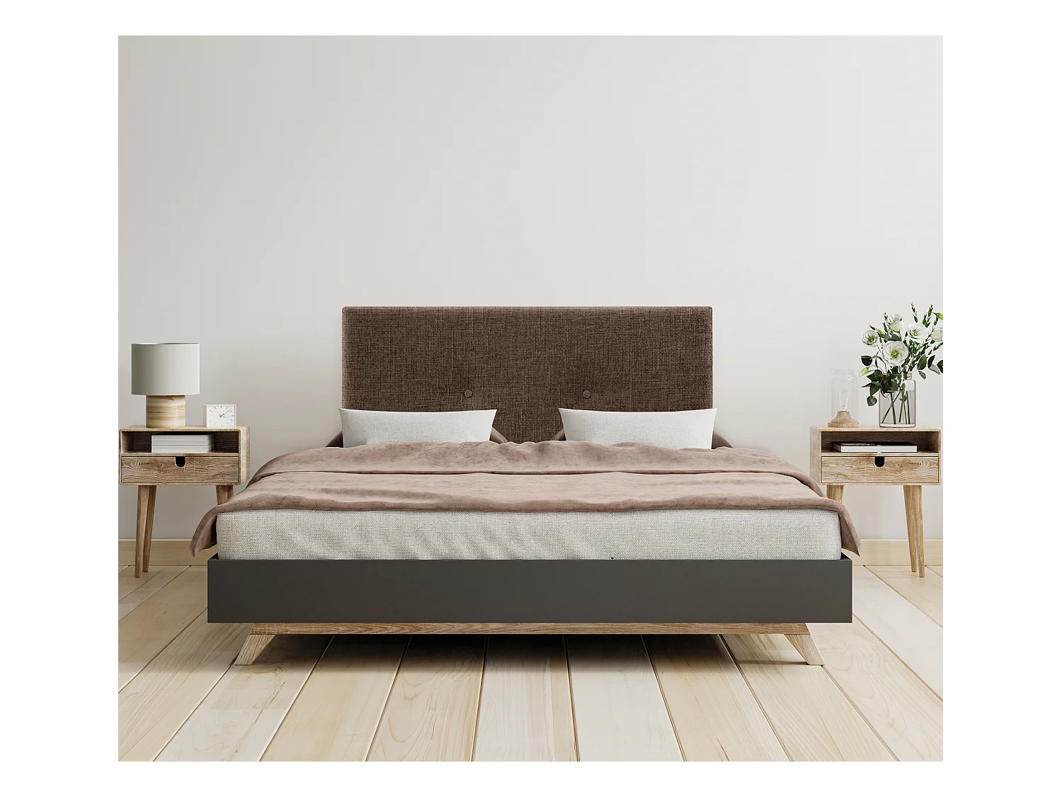 DHOME Tête de lit en laine naturelle avec Boutons 95x50cm Lits 90 - Marron