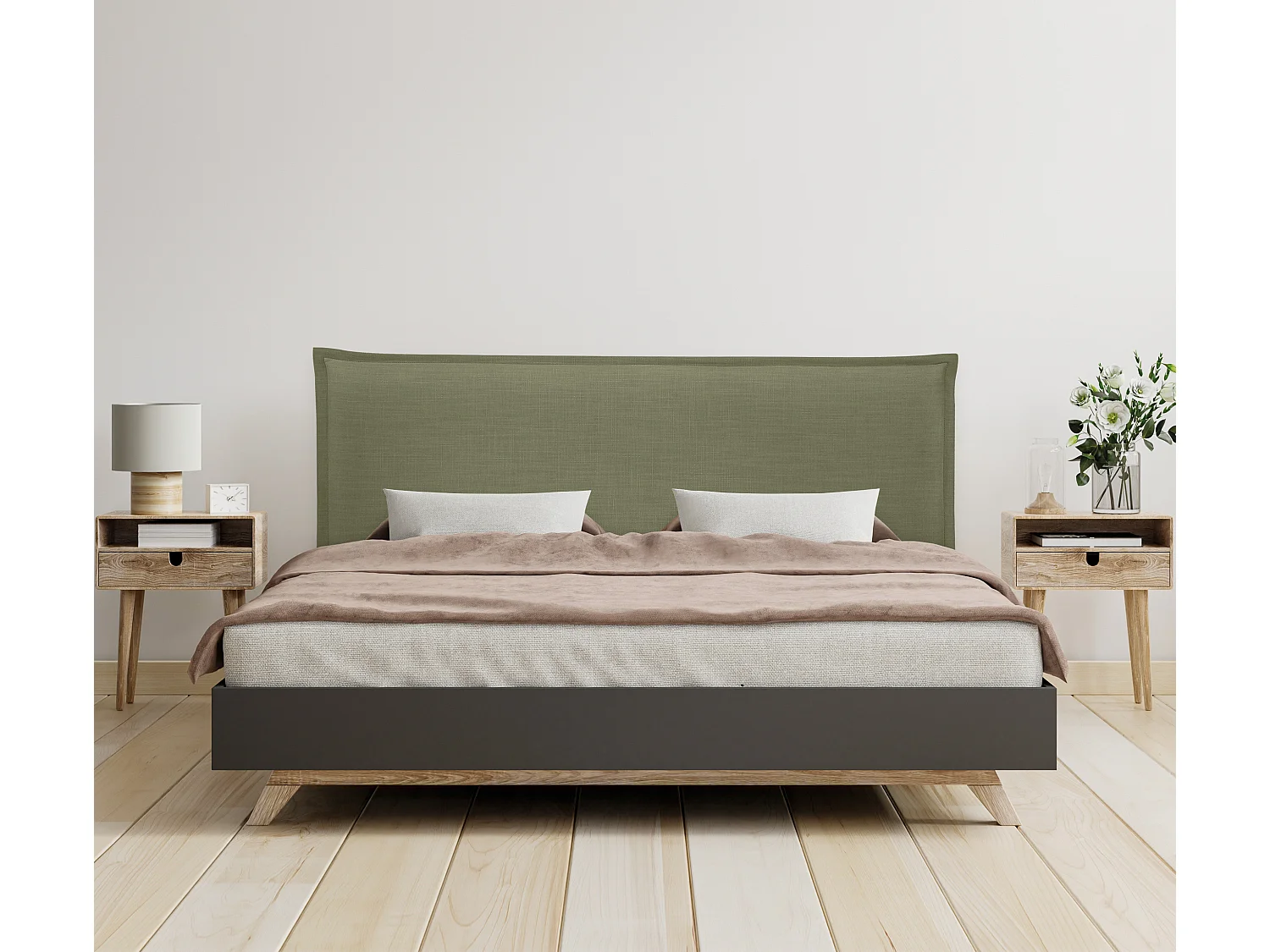 DHOME Testiera in de Lino Naturale Semplice con rifinitura 145x105cm Con le gambe Letti 135/140 - Verde