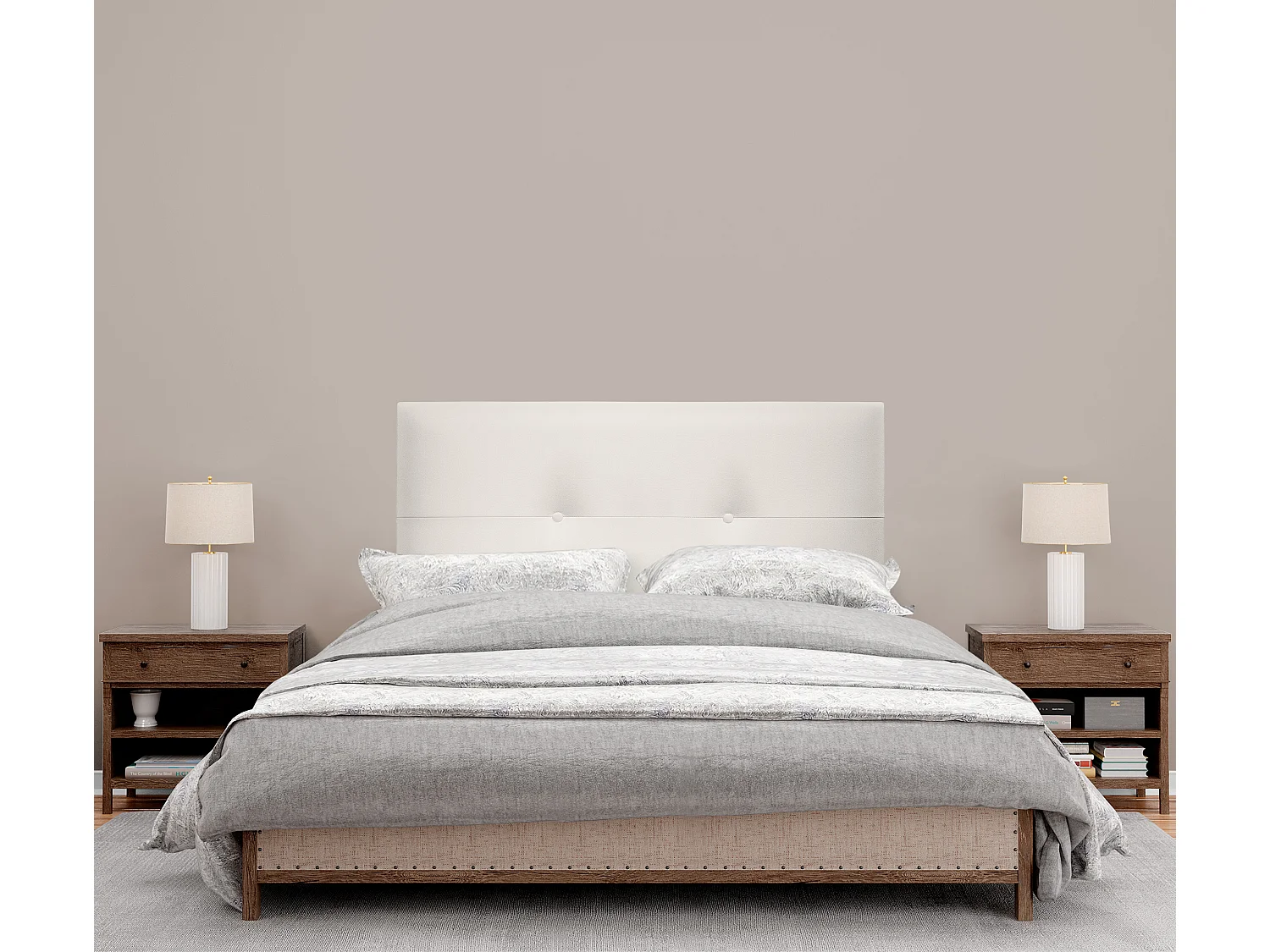 DHOME Kunstleer Hoofdeinde met Knopen 90x105cm met Bedpoten 80/90 - Beenwit