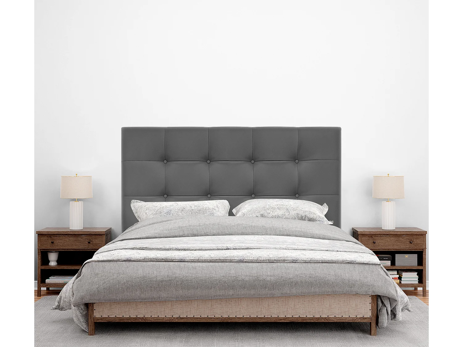 DHOME Cabeceira de  Couro sintético Capitoné Até o chão 150x120cm Camas 150 - Cinza