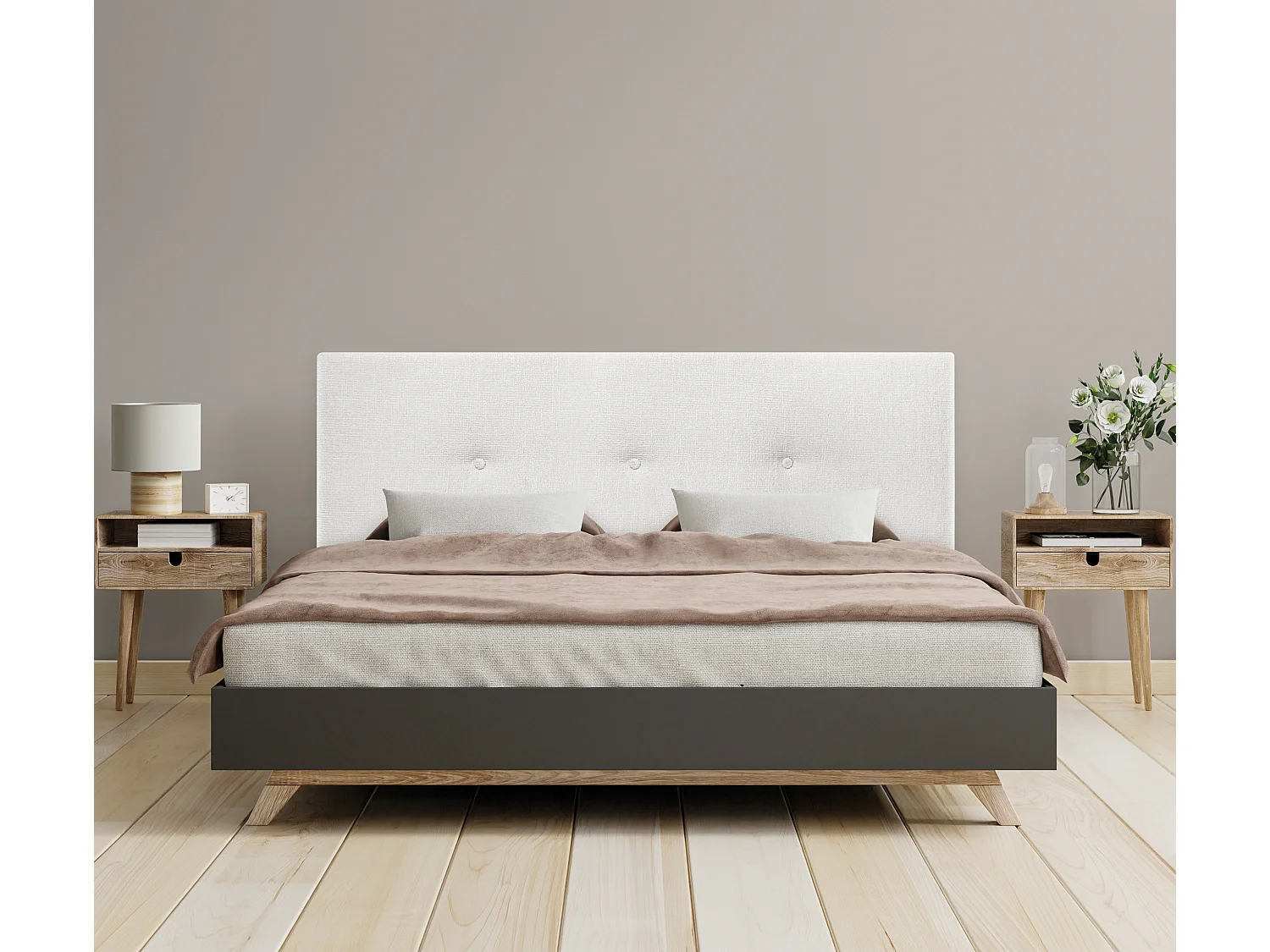 DHOME Kopfteil aus Naturwolle mit Knöpfen 135x105cm Mit Beinen Betten 120/135 - Weiß