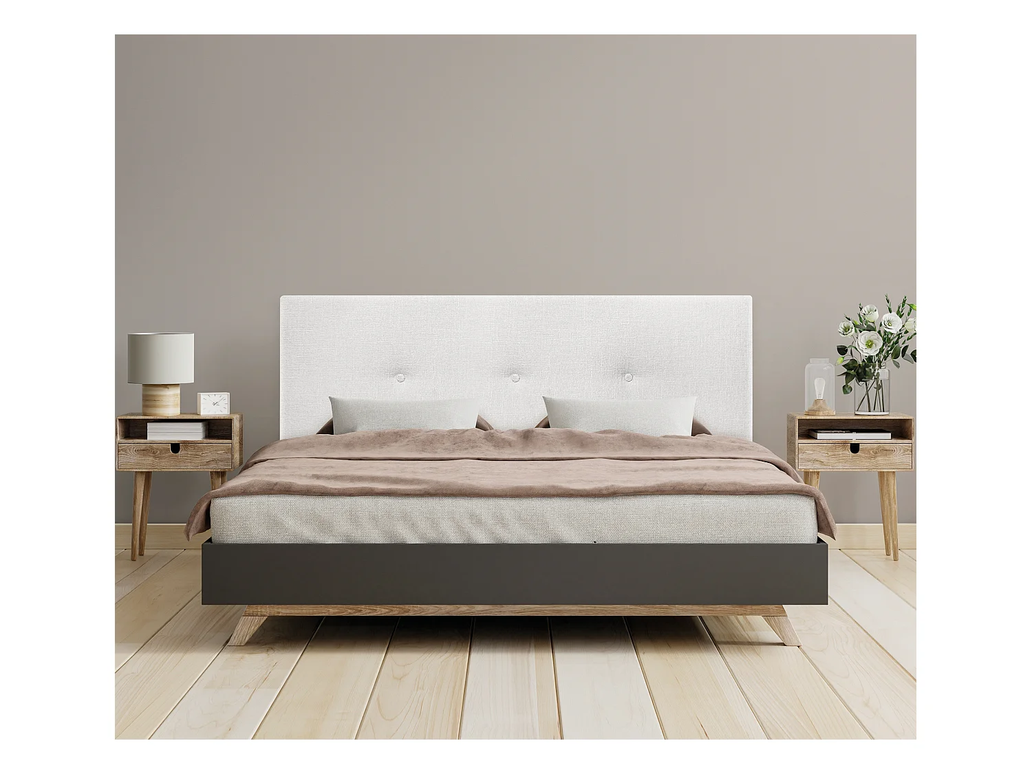 DHOME Tête de lit en laine naturelle avec Boutons 135x105cm avec pieds Lits 120/135 - Blanc