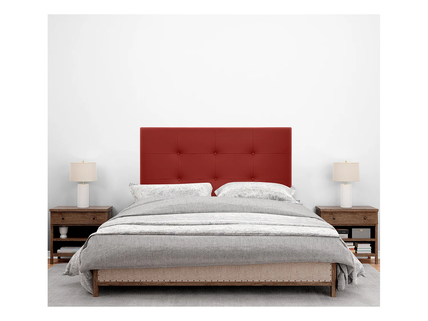 DHOME Getuft kunstleer hoofdeinde 110x115cm met bedpoten 105 - Rood