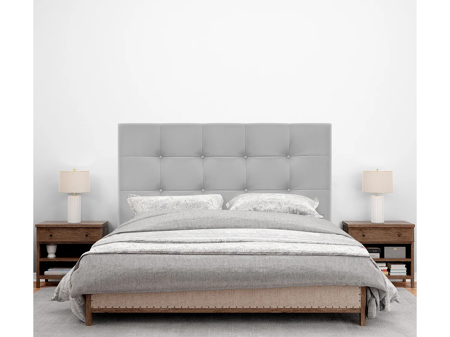 DHOME Cabeceira de  Couro sintético Capitoné Até o chão 150x120cm Camas 150 - Cinza claro