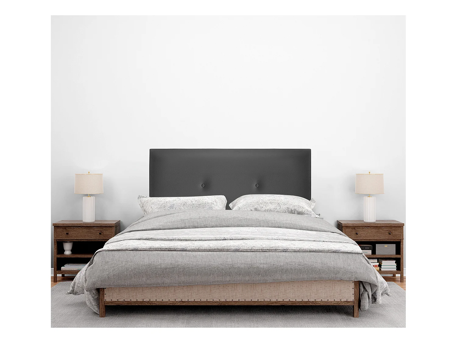 DHOME Tête de lit simili cuir lisse avec Boutons 110x105cm avec pieds Lits 105 - Gris