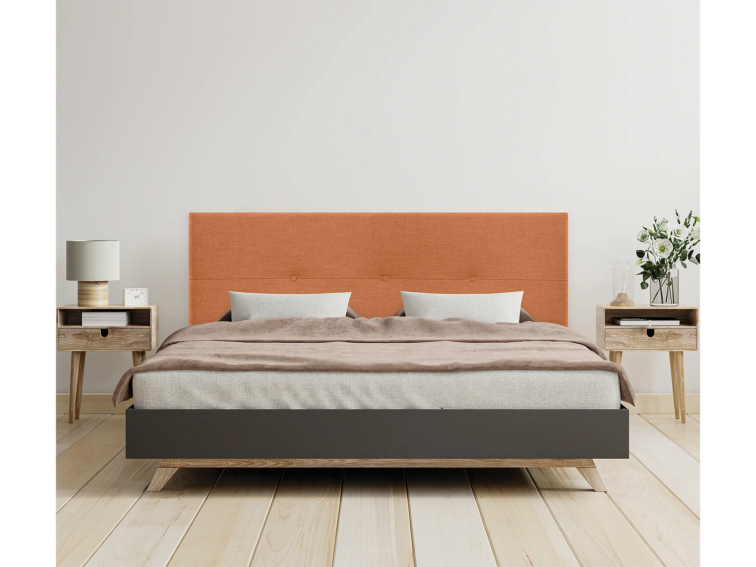 DHOME Kopfteil aus Naturleinen mit Knöpfen 150x50cm Betten 150 - Orange