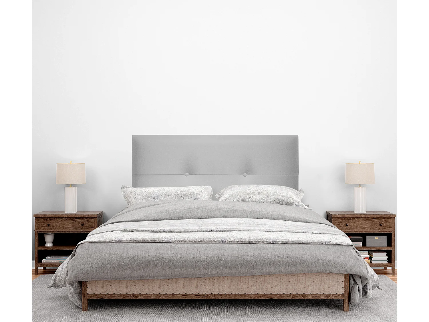 DHOME Tête de lit similicuir avec Boutons 110x105cm avec pieds Lits 105 - Gris clair