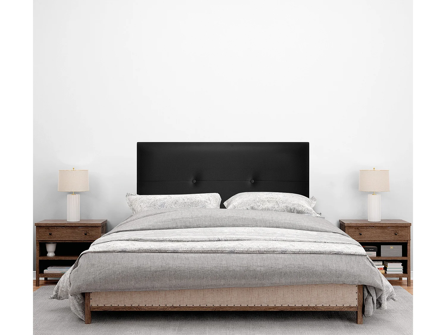 DHOME Testiera in de Similpelle con bottoni 110x50cm Letti 105 - Nero