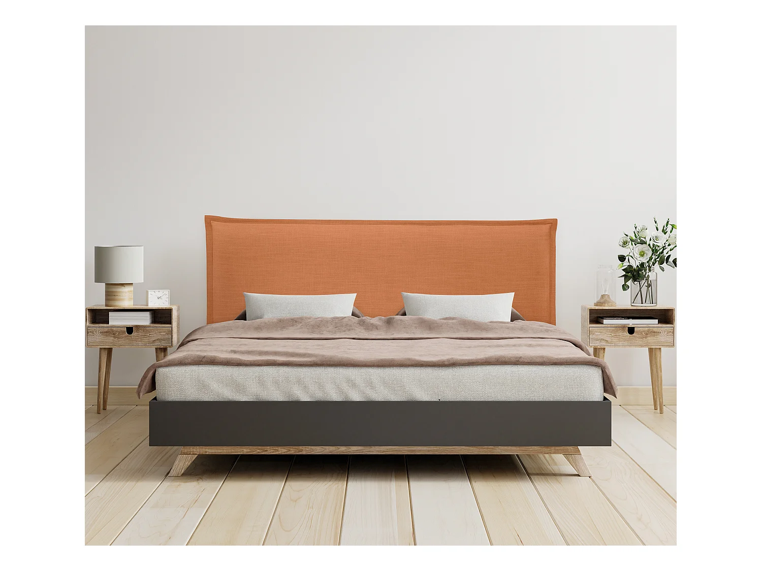 DHOME Tête de lit en lin naturel lisse avec garniture 135x105cm avec pieds Lits 120/135 - Orange
