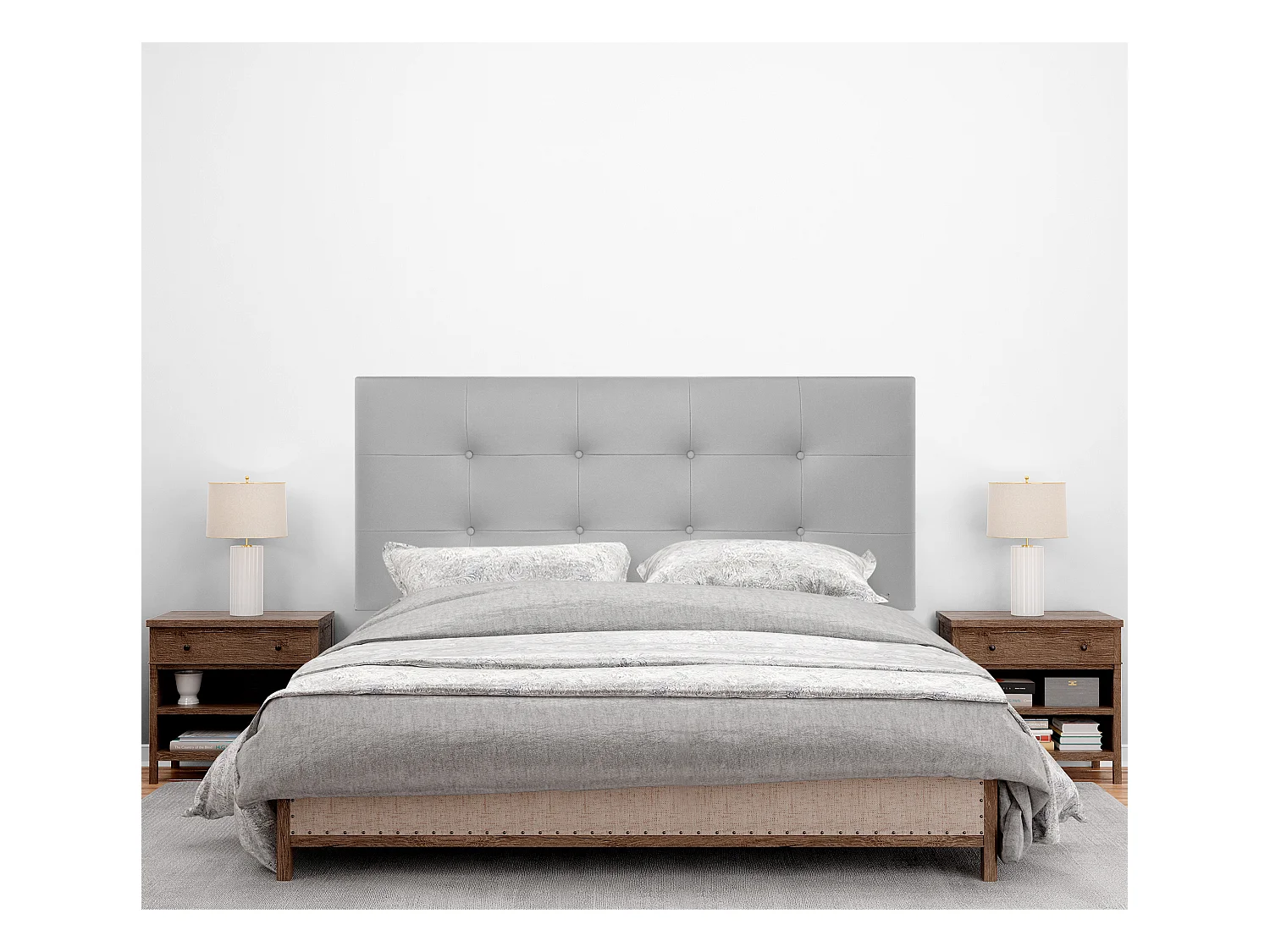 DHOME Tête de lit en Similicuir Capitonné 150x115cm avec Pieds Lits 150 - Gris Clair