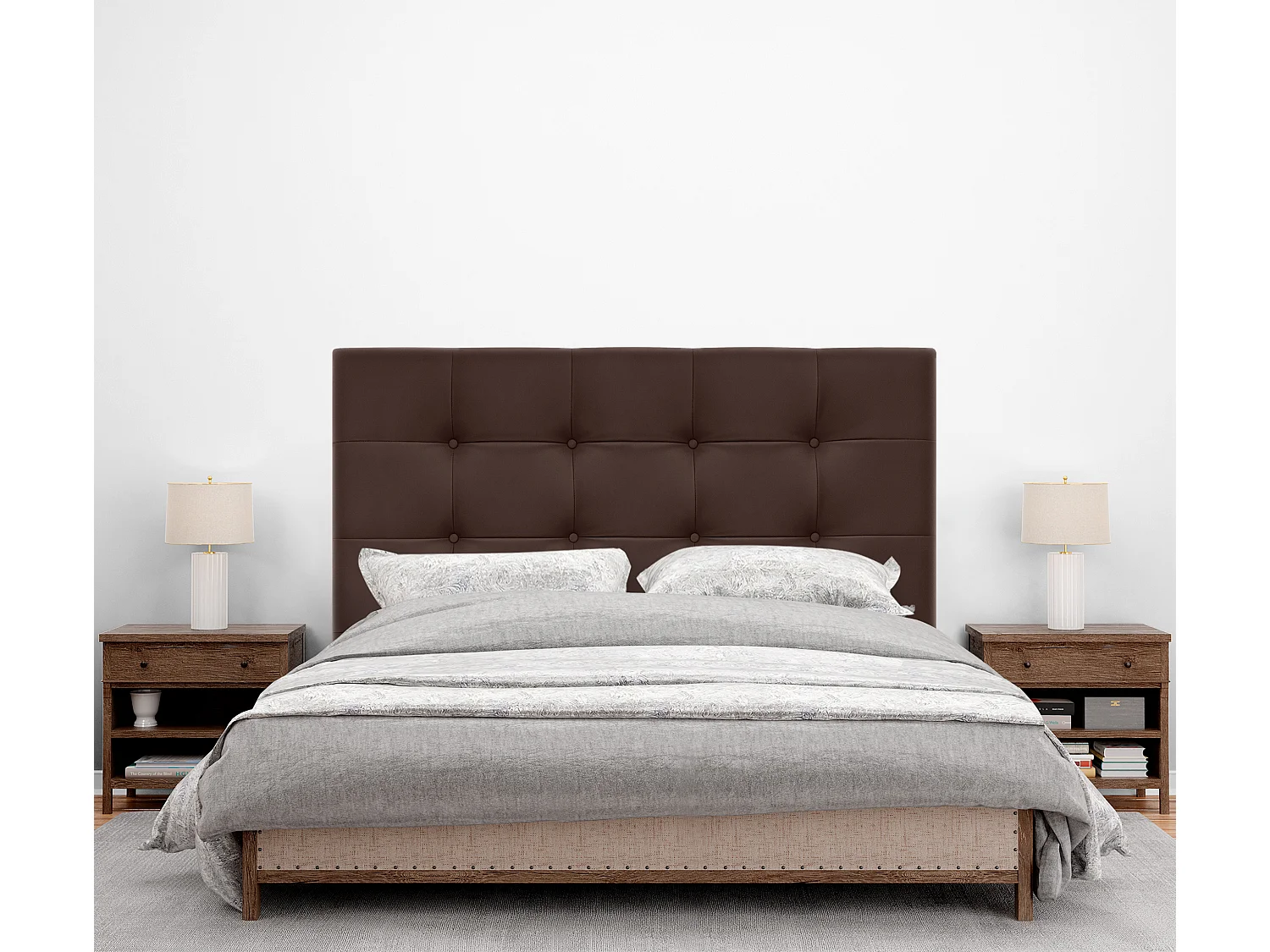 DHOME Cabeceira de  Couro sintético Capitoné Até o chão 135x120cm Camas 120/135 - Chocolate