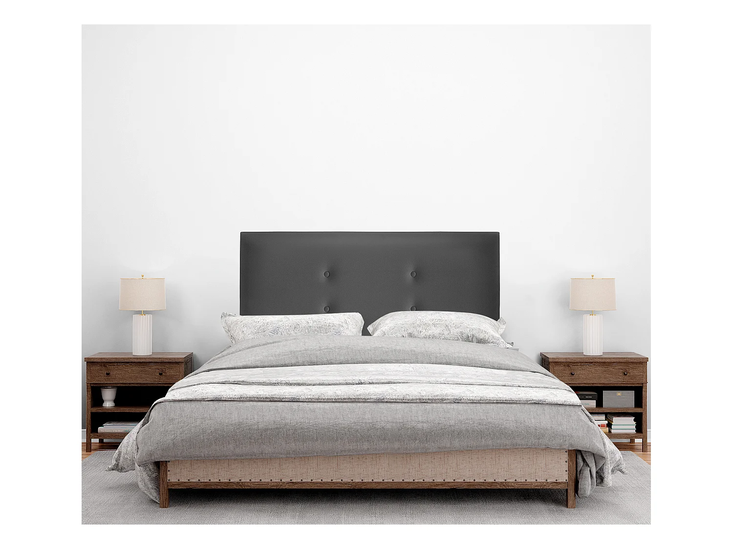 DHOME Tête de lit similicuir avec 2 rangées de boutons 105x50cm Lits 105 - Gris