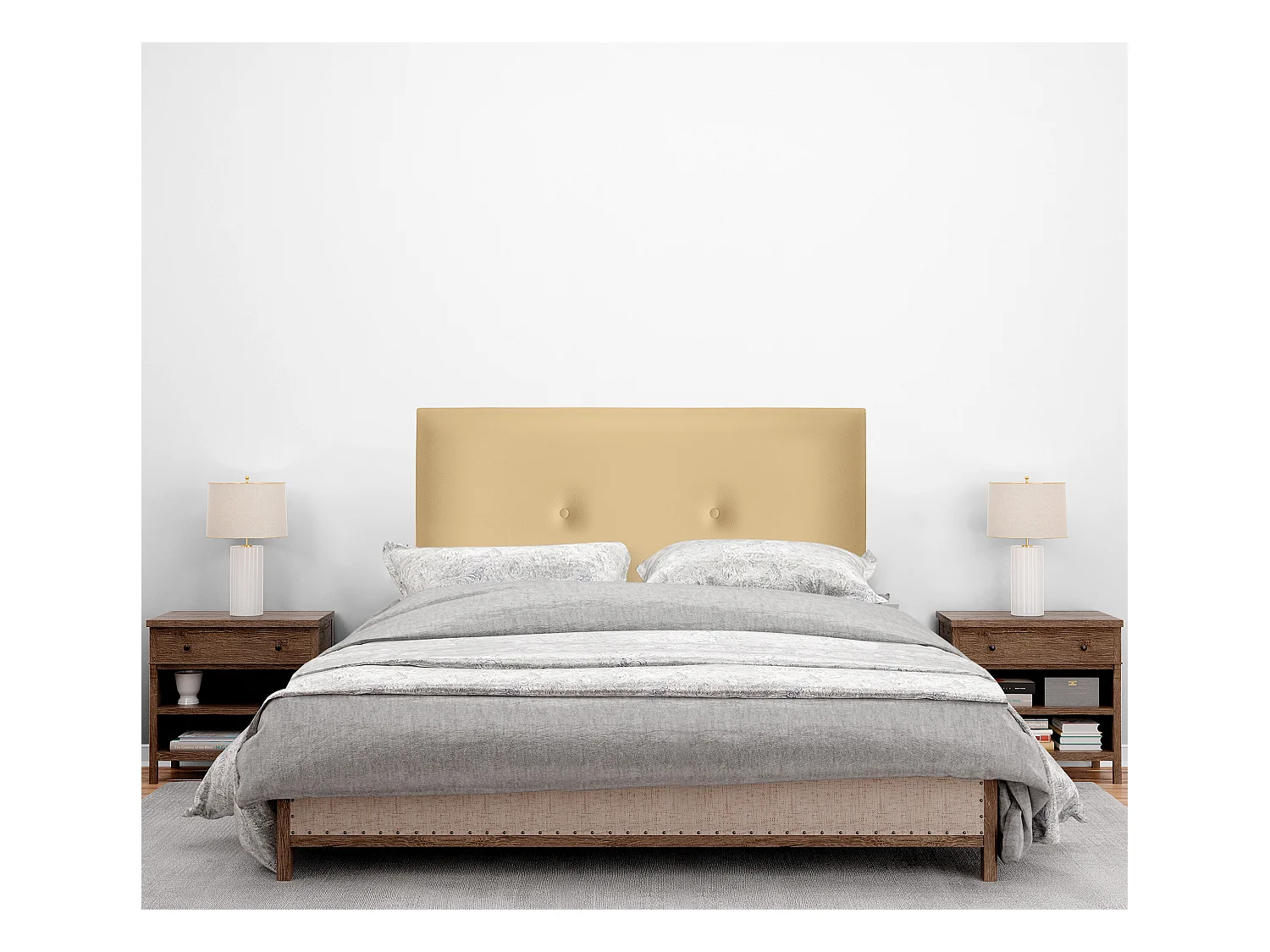 DHOME Tête de lit simili cuir lisse avec Boutons 90x105cm avec pieds Lits 80/90 - Vanille