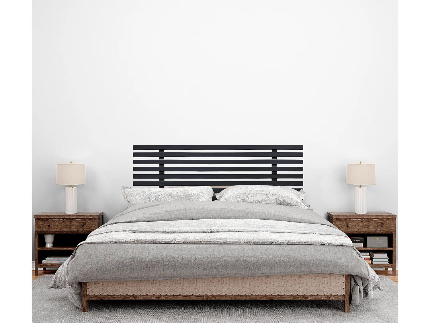 DHOME Recyceltes Holz-Kopfteil MDF Japanischer Stil 105x46cm Betten 105 - Massiv Grau