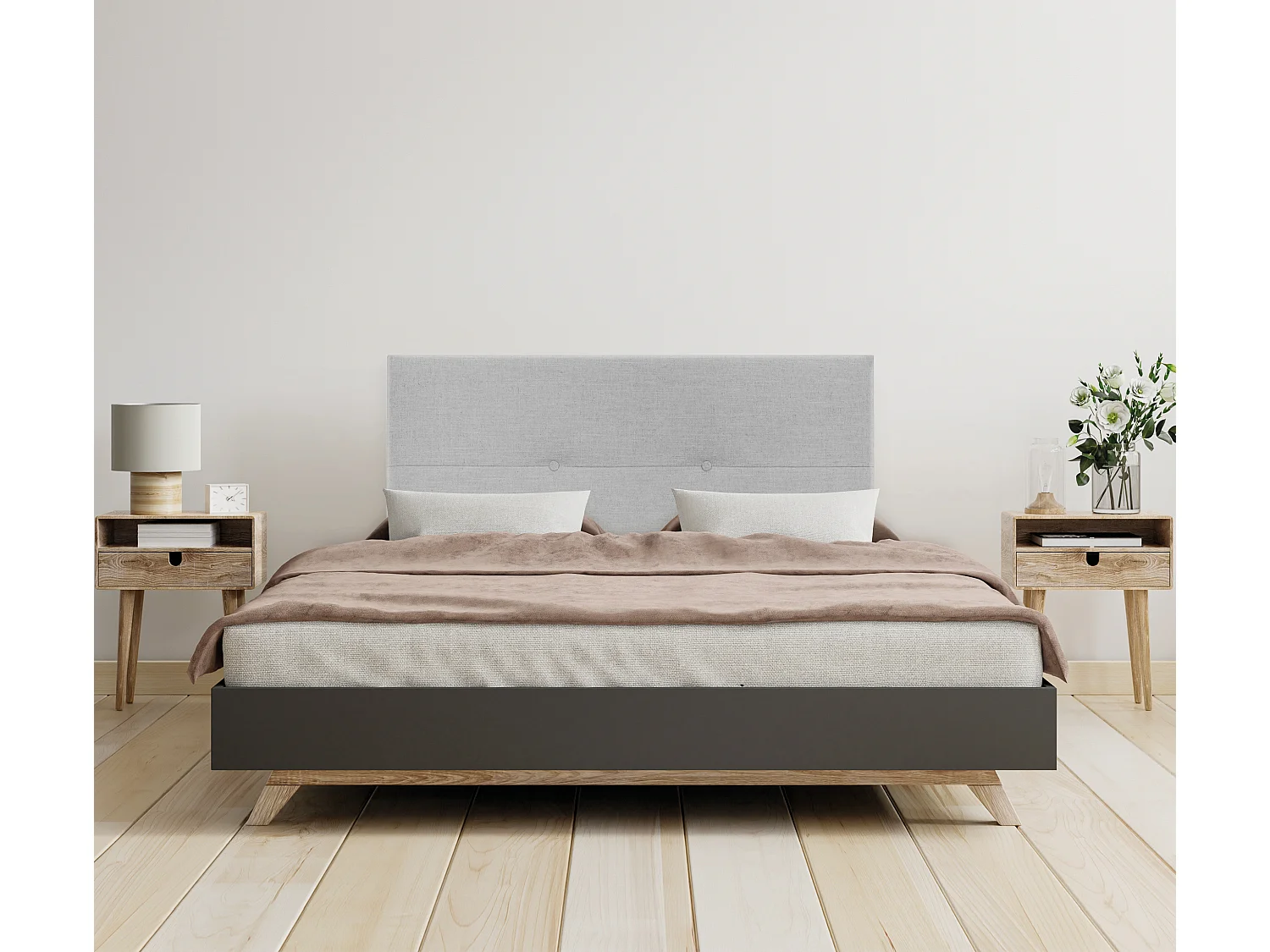 DHOME Tête de lit en lin naturel avec Boutons 90x105cm avec pieds Lits 80/90 - Gris clair