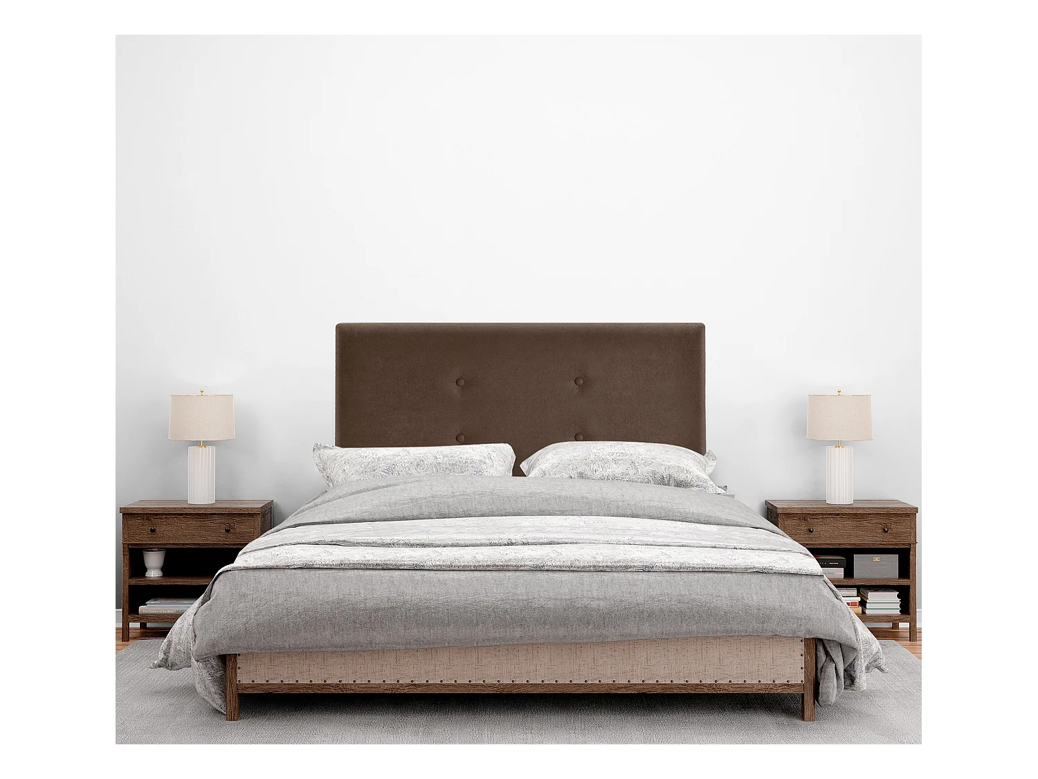 DHOME Tête de lit en tissu Aqualine avec 2 rangées de boutons 95x50cm Lits 90 - Marron