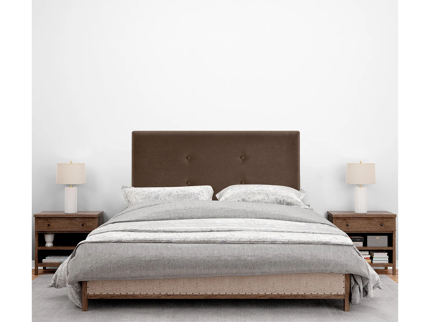 DHOME Tête de lit en tissu Aqualine avec 2 rangées de boutons 95x50cm Lits 90 - Marron